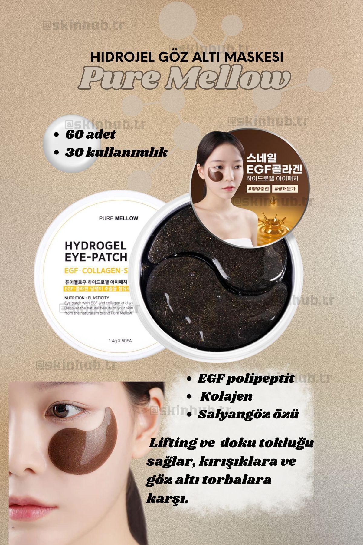 PURE MELLOW-Pure Mellow Hydrogel Eye-Patch - under Eye Mask with Egf Polypeptide and Collagen 1