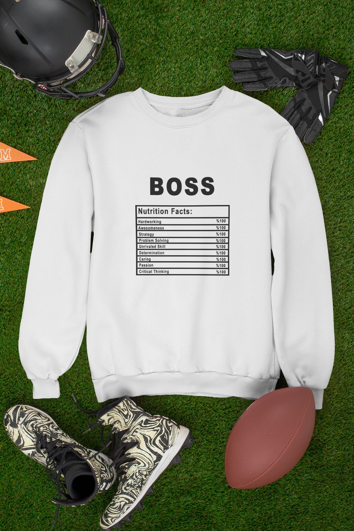 qoeuyl boutique Patron Doğum Günü Hediye Bos Nutrition Facts Baskılı Unisex %100 Pamuklu Bisiklet Yaka Sweatshirt