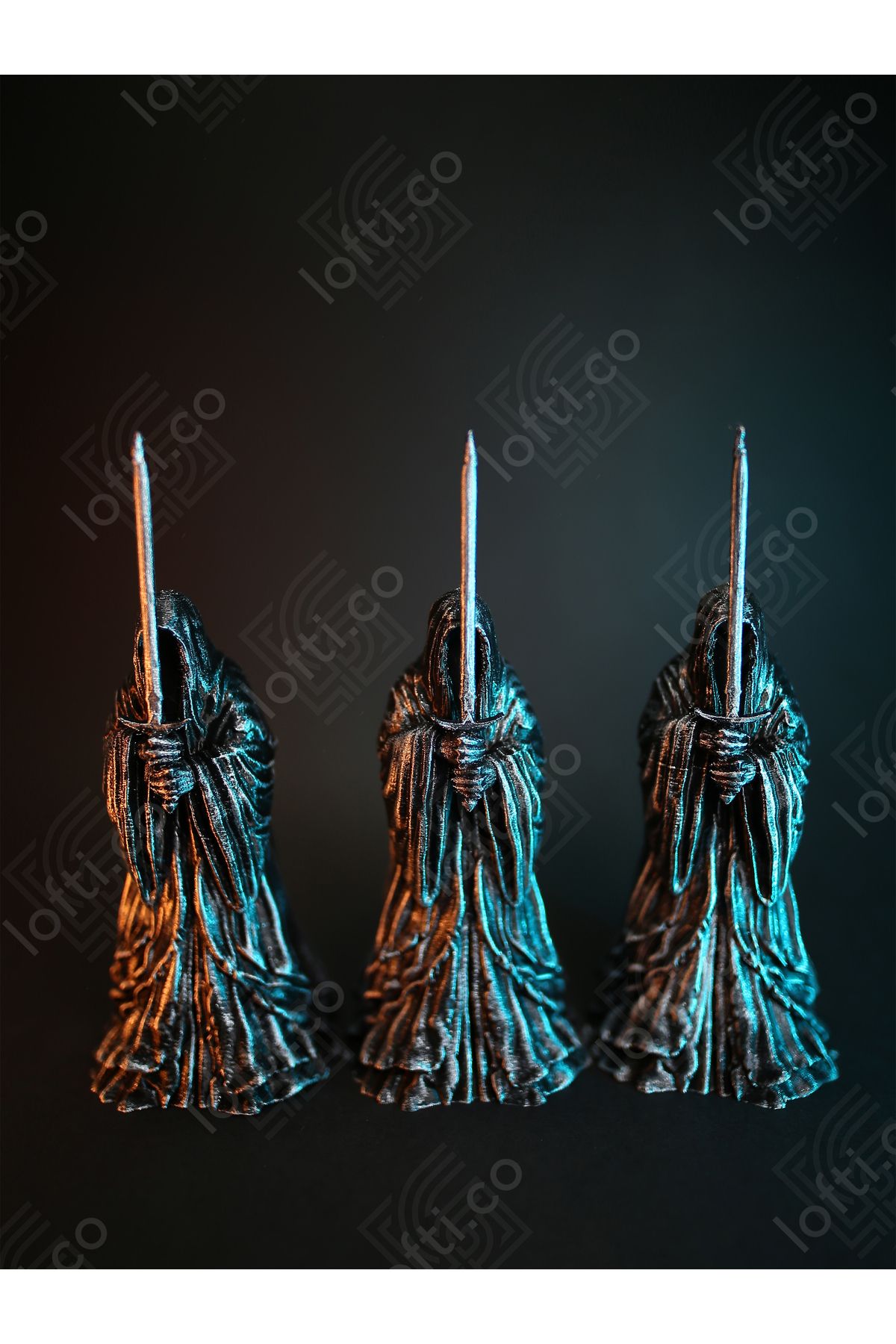 loftico Nazgul Set 3 Adet 16cm Kılıç Dahil Yüzüklerin Efendisi Figür Ringwraith Gümüş Eskitme El Boyaması