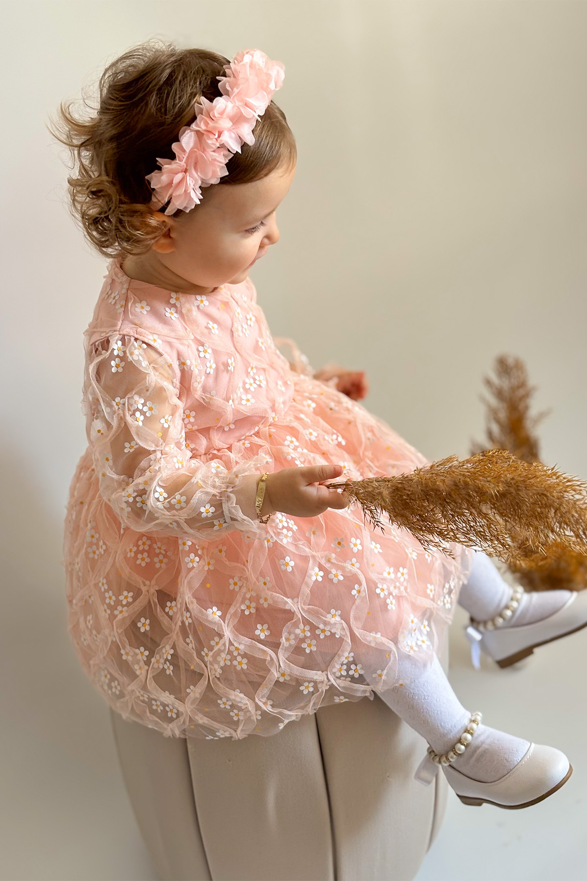 ALYRA Kız Çocuk Bebek Uzun Kollu Papatyalı Çiçekli Tüllü Doğum Günü Düğün Parti Özel Gün Bayramlık Elbise fotoğrafı 6 (önizleme)