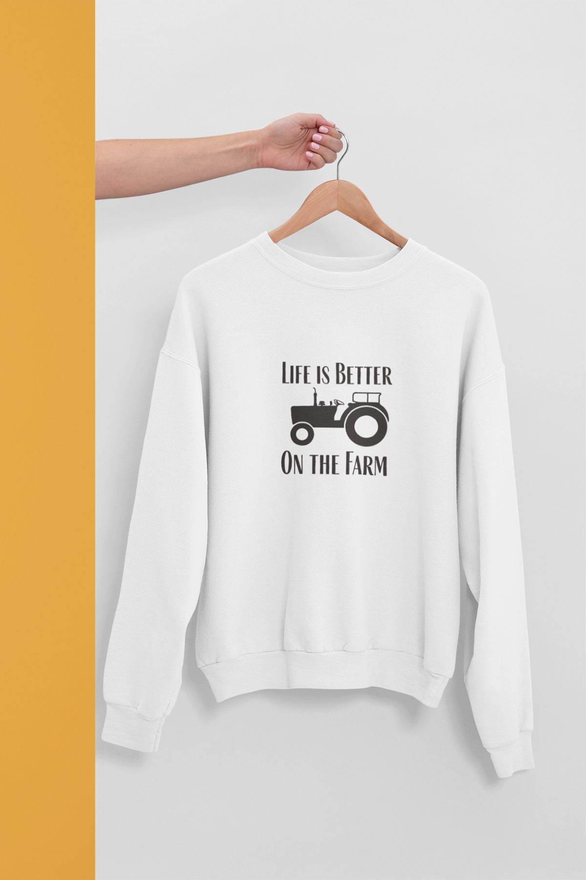 qoeuyl boutique Life Is Better On The Farm Çiftçi Hediyelik Baskılı Unisex %100 Pamuklu Bisiklet Yaka Sweatshirt