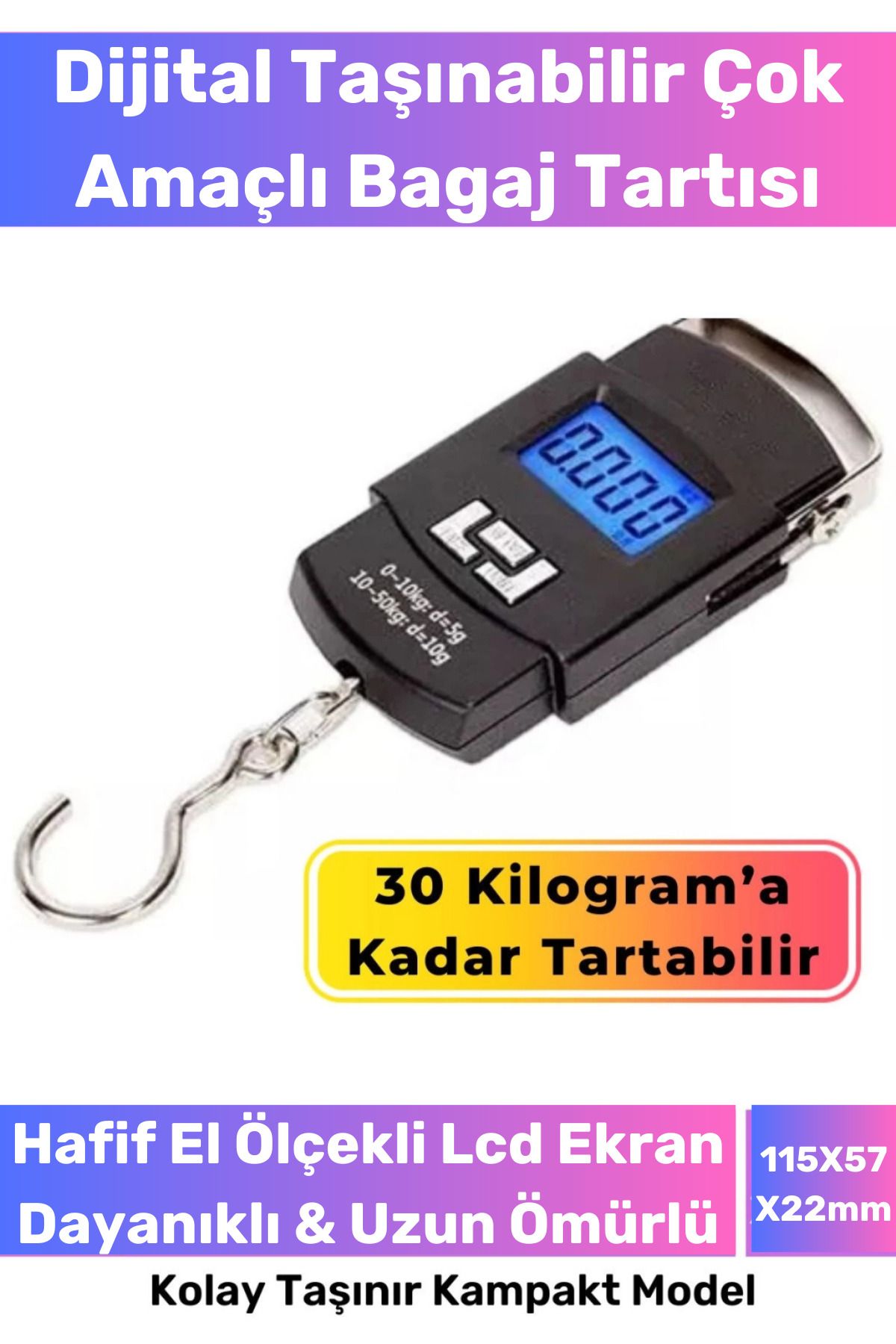 Floranova Deluxe Lcd Ekran Seyahat Bavul Ağırlık Tartı Dijital Çok Amaçlı Taşınabilir Bagaj Tartısı Max 30 Kg