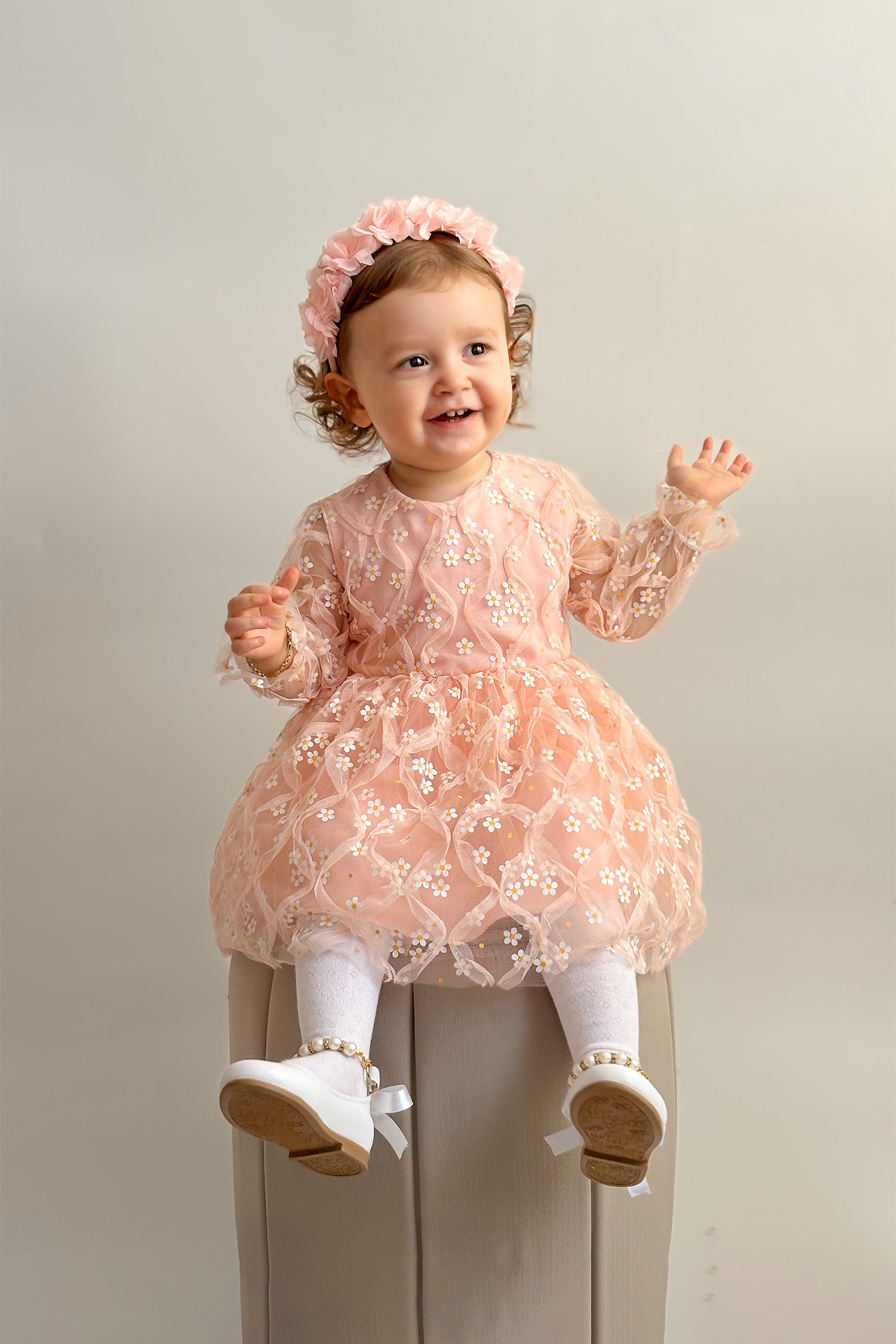 ALYRA Kız Çocuk Bebek Uzun Kollu Papatyalı Çiçekli Tüllü Doğum Günü Düğün Parti Özel Gün Bayramlık Elbise fotoğrafı 7 (önizleme)