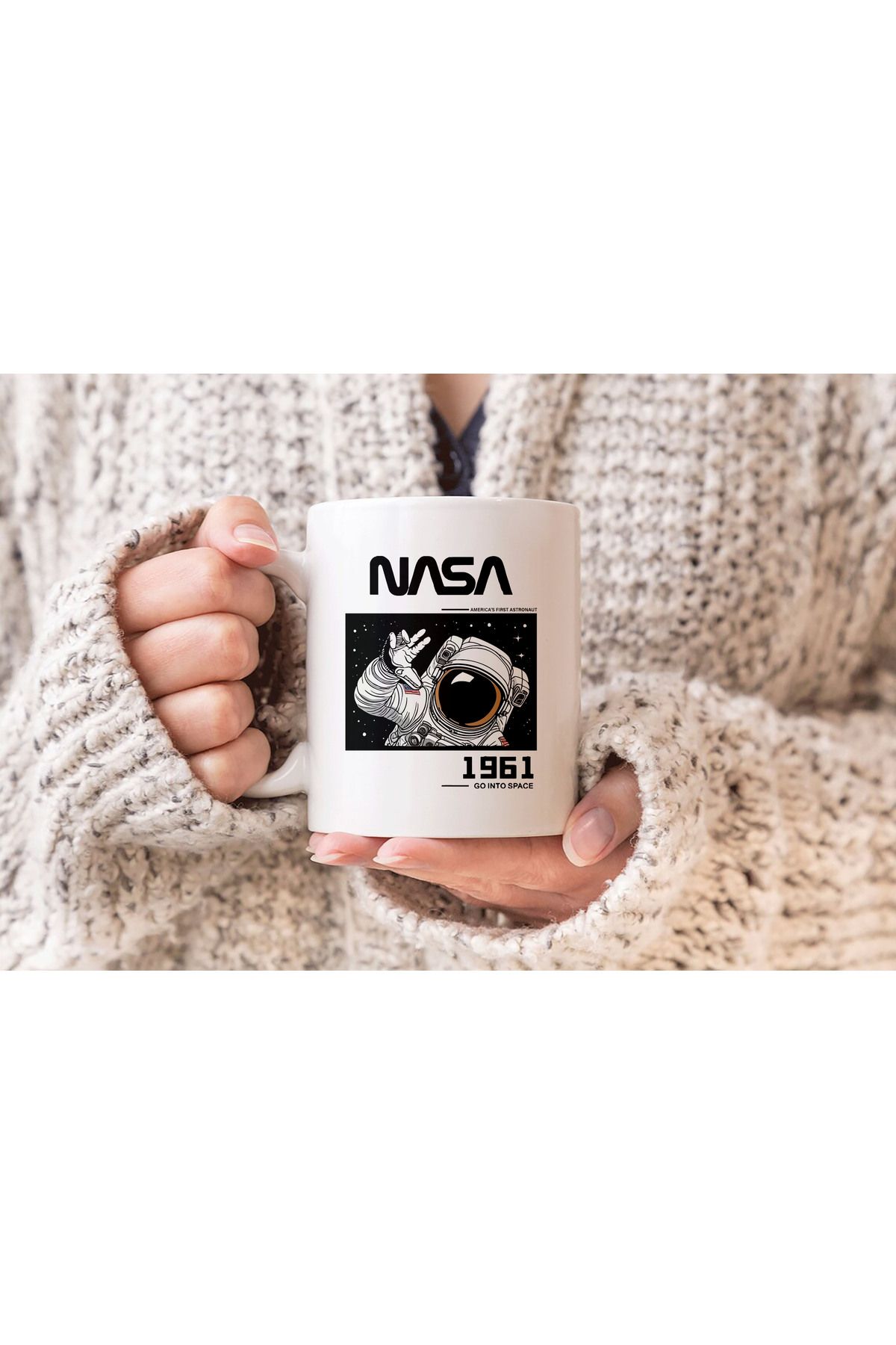 sielta Nasa Astronot Uzay Baskılı Hediyelik Porselen Kupa Bardak