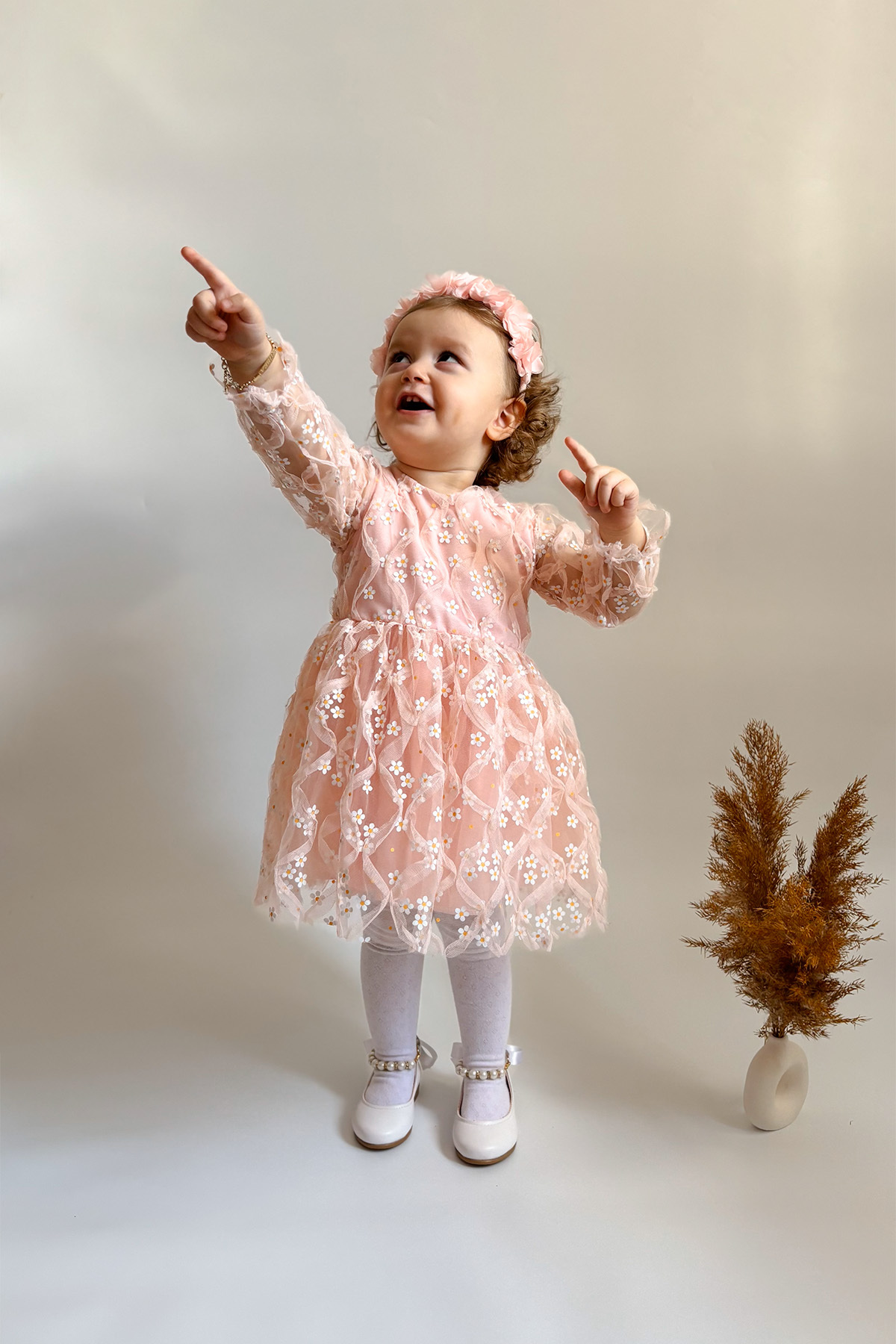 ALYRA Kız Çocuk Bebek Uzun Kollu Papatyalı Çiçekli Tüllü Doğum Günü Düğün Parti Özel Gün Bayramlık Elbise fotoğrafı 5 (önizleme)