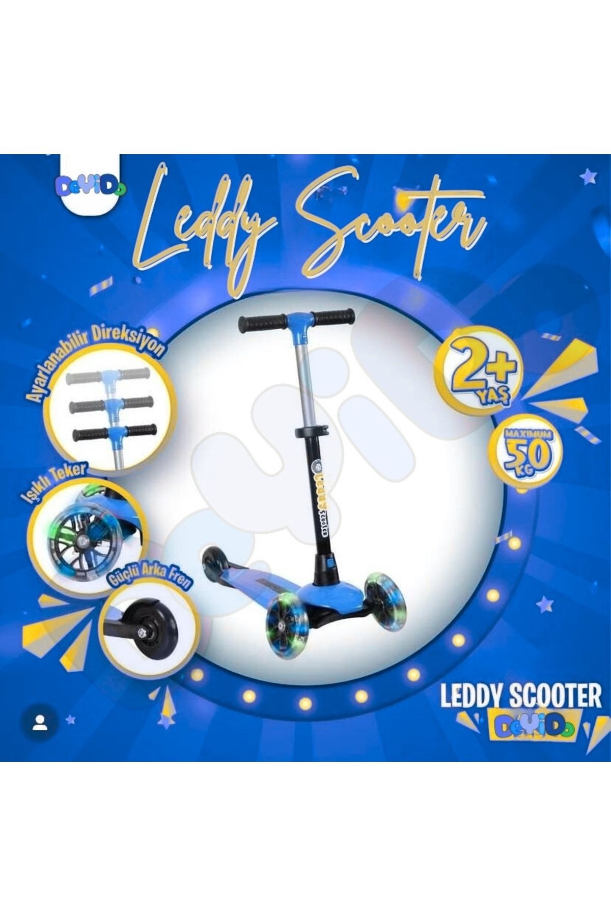 DeYiDo 3 Tekerlekli Led Işıklı Scooter Frenli Yükseklik Ayarlı Eğlenceli Lüks Çocuk Scooter Kaykay