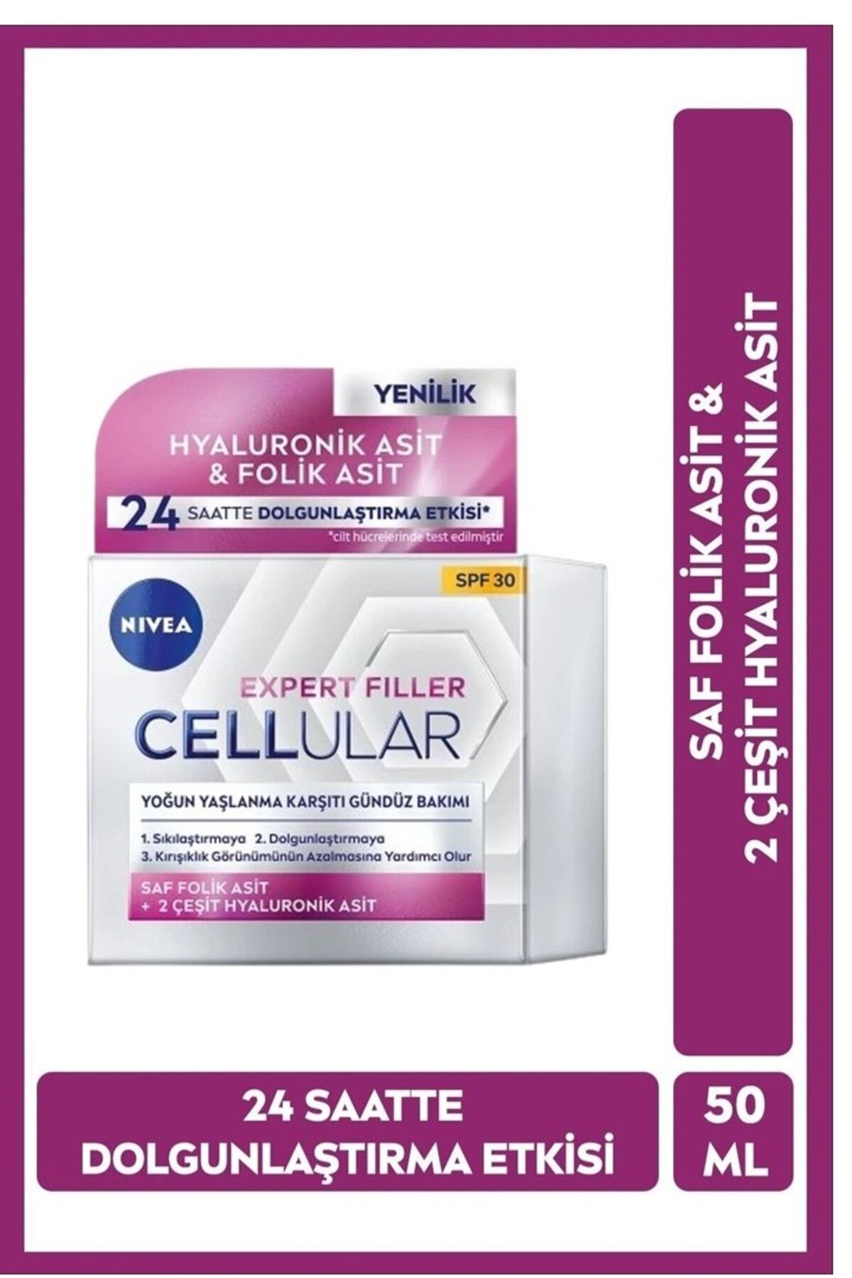 NIVEA Cellular Filler Saf Hyaluronik, Sıkılaştırıcı, Yaşlanma Karşıtı, SPF 30 50 ml