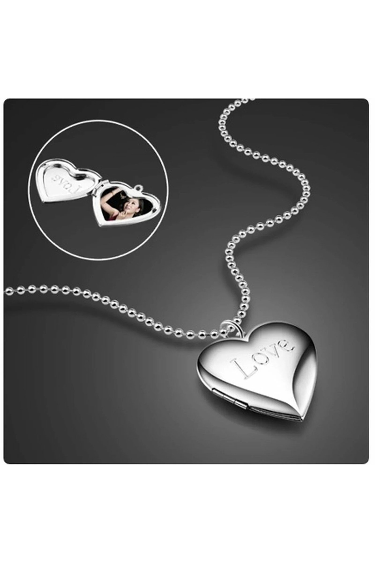 Love Written Photo Heart Necklace with Puttable Cover