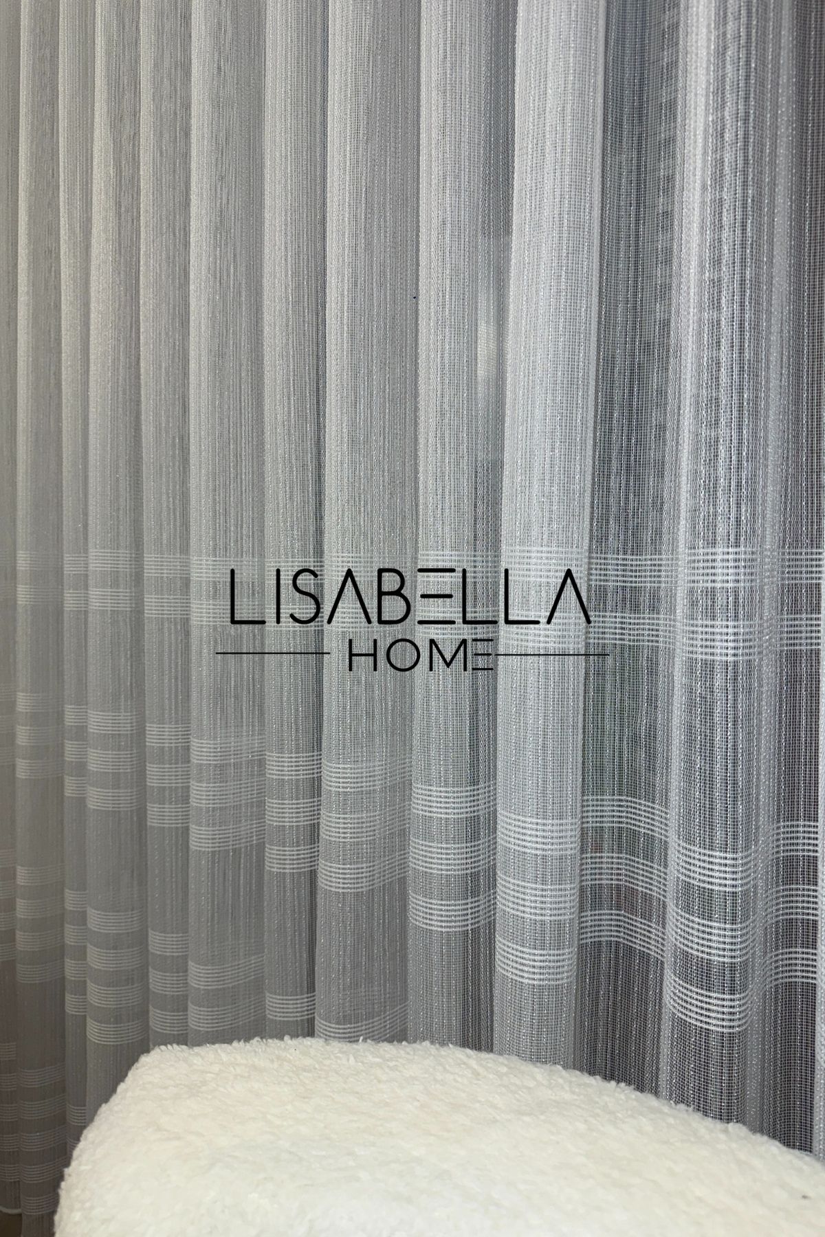 LisabellaHome İnci Beyaz Şerit Tül Perde Pilesiz