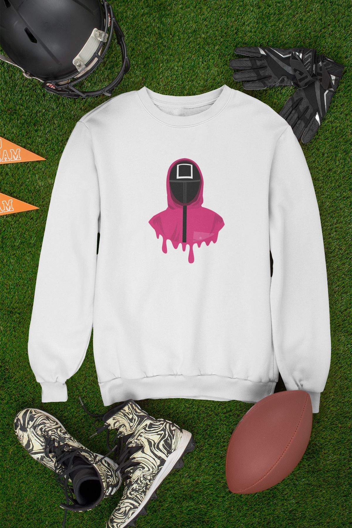 qoeuyl boutique Squid Game Baskılı Hediyelik Unisex %100 Pamuk Bisiklet Yaka Sweatshirt