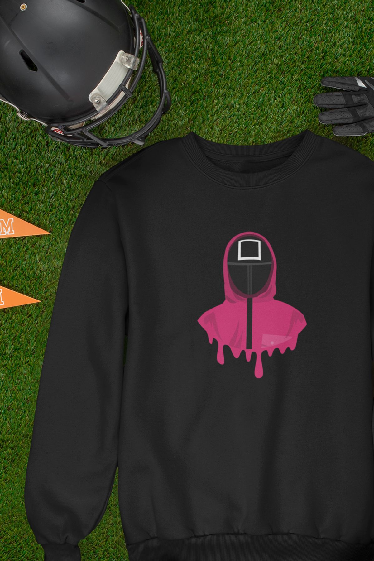 qoeuyl boutique Squid Game Baskılı Hediyelik Unisex %100 Pamuk Bisiklet Yaka Sweatshirt