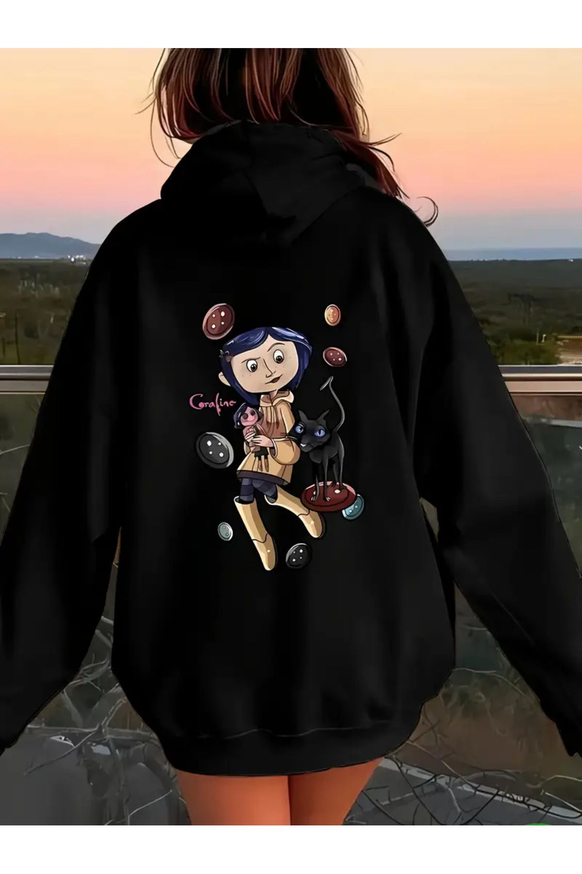 Frisson Kadınlar için Coraline Temalı Kapüşonlu Sweatshirt |