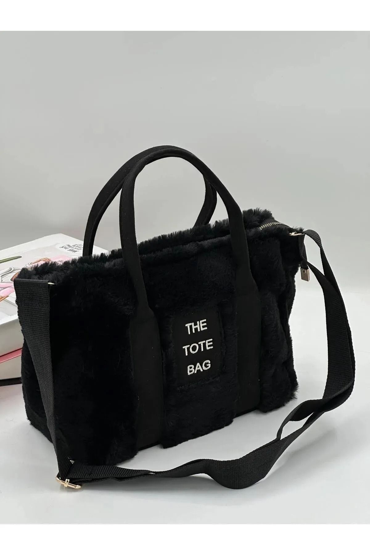 GNG Kadın The Tote Bag Yazılı Kolon Askılı Kürklü Peluş Çarpraz Çanta