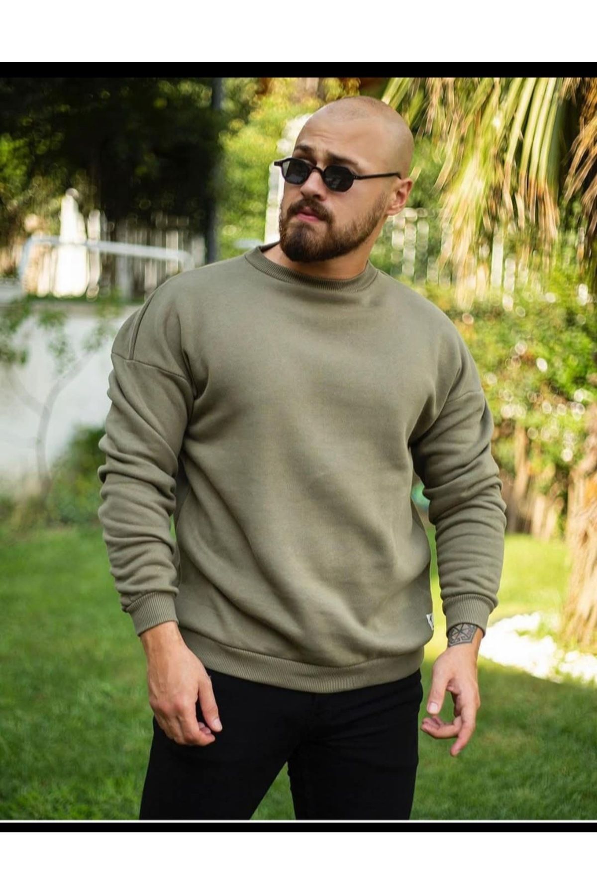 albay outdoor 3 iplik şardonlu bisiklet yaka sweatshirt