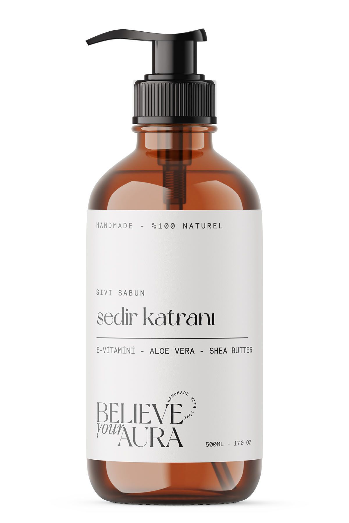 Believe Your Aura %100 Doğal Sedir Katranı Sıvı Sabunu - E-vitamini Aloe Vera Shea Butter Katkılı - 500 Ml