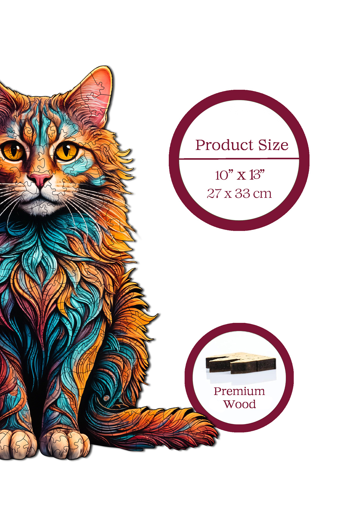 Pinecone-Cat Patterned Wooden Puzzle - 250 Piece Puzzle, Foil Included, 27X33 cm Wz-25 5