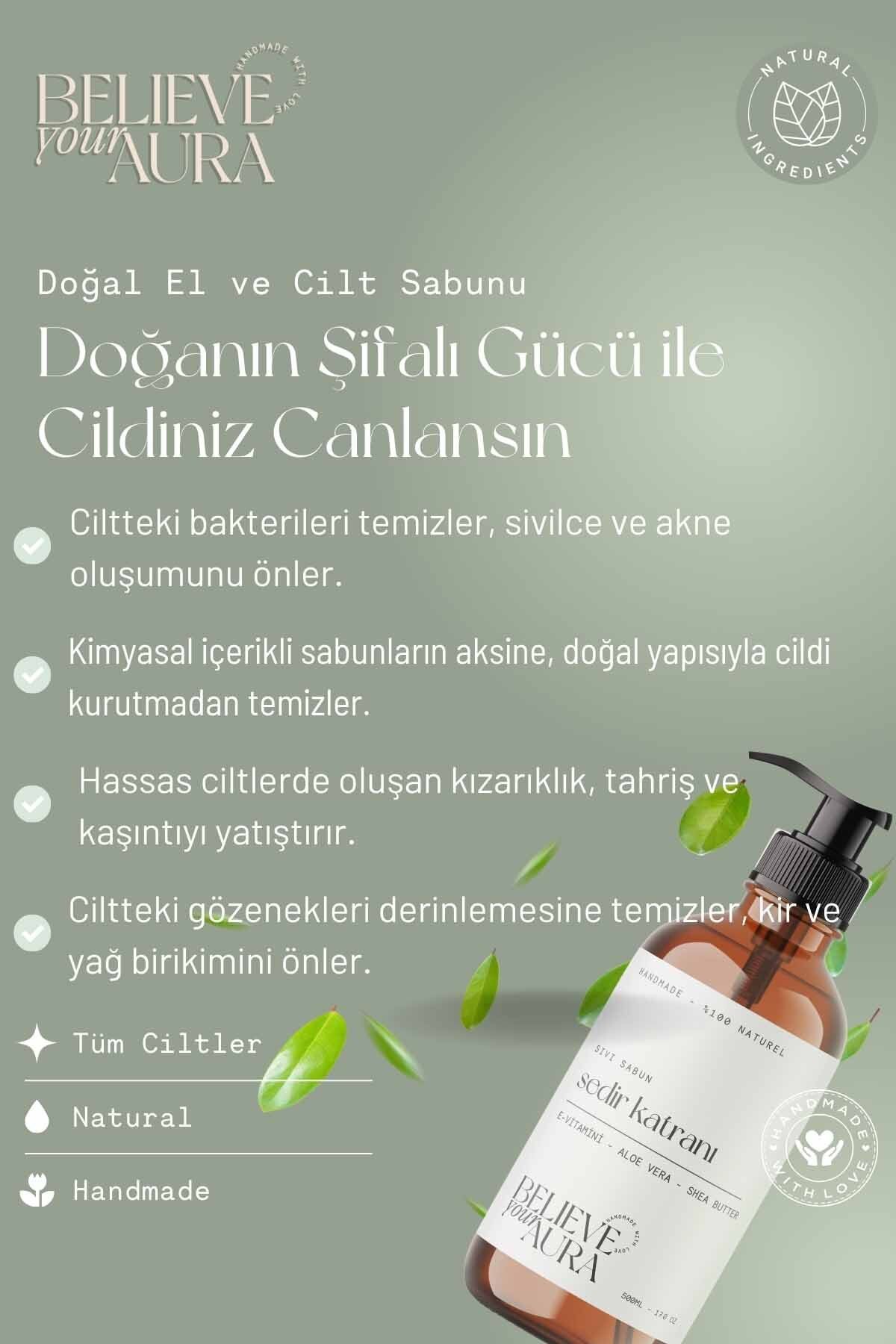 صابون مایع 100% طبیعی تار سرو - ویتامین E آلوئه ورا شی کره اضافه شده - 500 میلی لیتر Believe Your Aura