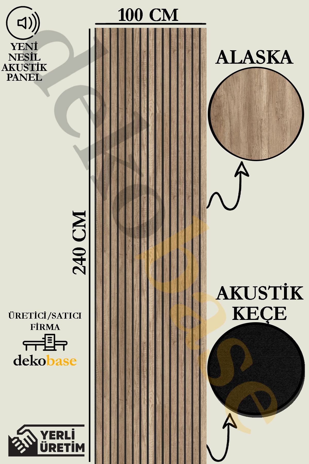 dekobase Koyu Meşe Renk 100x240cm Yeni Nesil Akustik Duvar Paneli