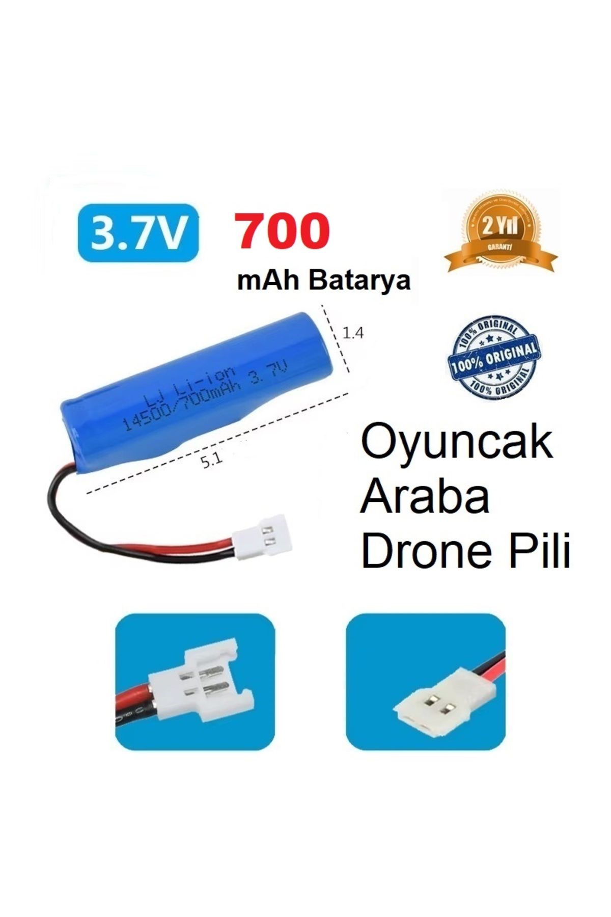 Day 700 Mah Beyaz Soket Li-on 3.7v Soket Drone Pili Oyuncak Araba Pili 14500