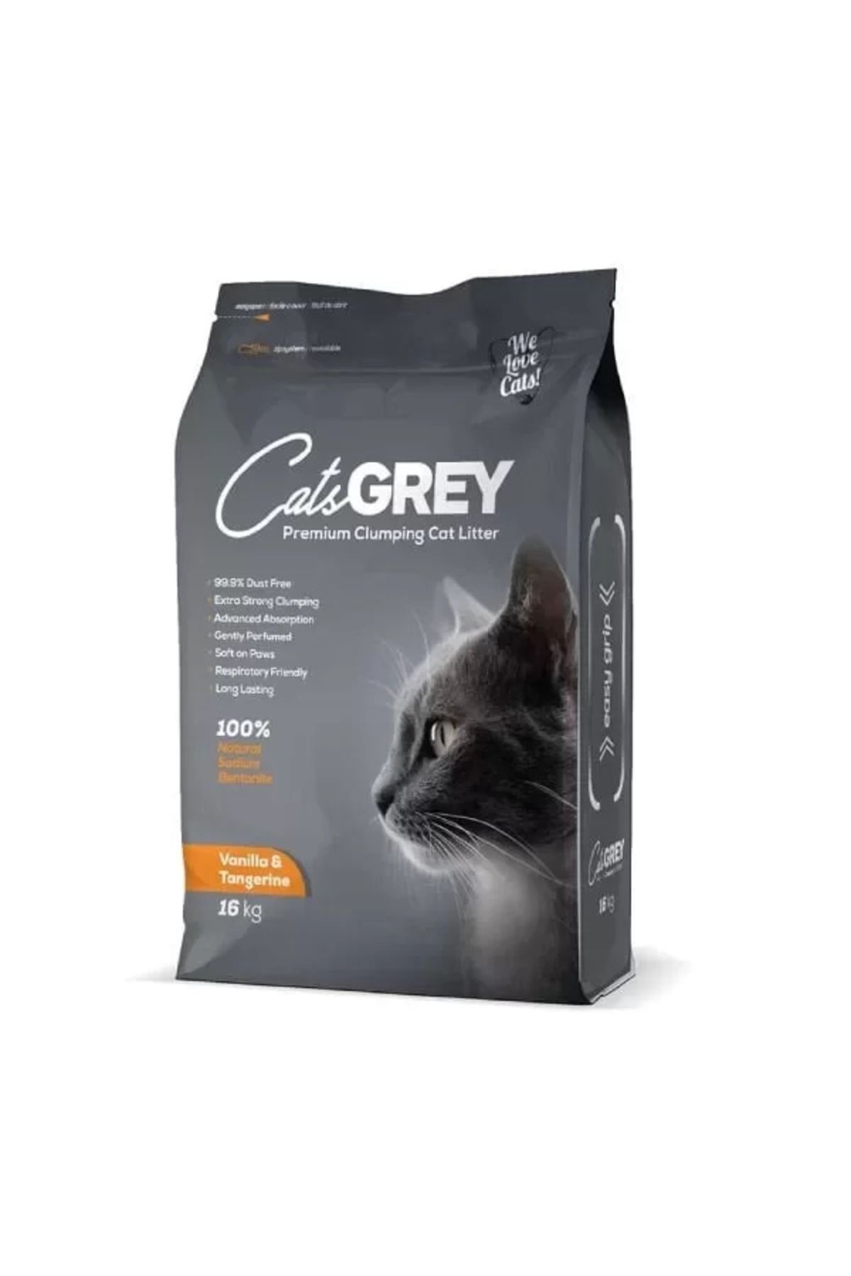 TREND Cats Grey Premium Vanilya ve Mandalina Kokulu Tozsuz Topaklanan İnce Taneli Bentonit Kedi Kumu 16 Kg