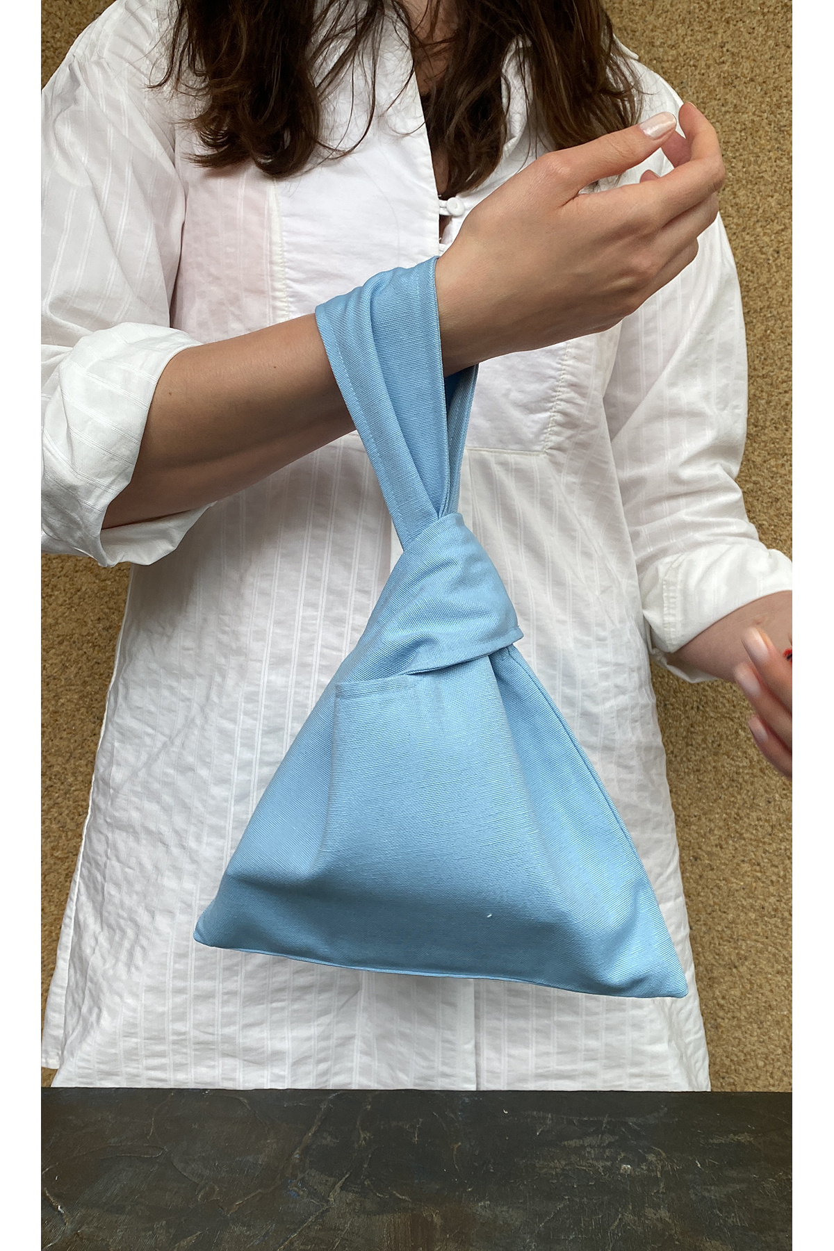 Anı Home Japon Düğümü Bebek Mavisi Duck Kumaş Clutch Çanta görsel 7