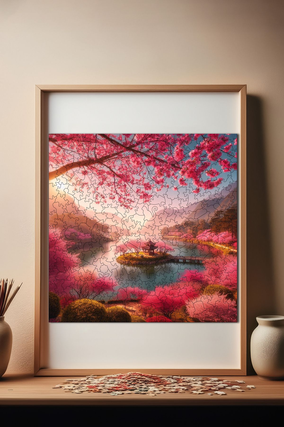 Pinecone-Cherry Blossom Dream - Unique Piece Wooden Puzzle Jigsaw Puzzle 353 Pieces 29X29 cm S1-26 1