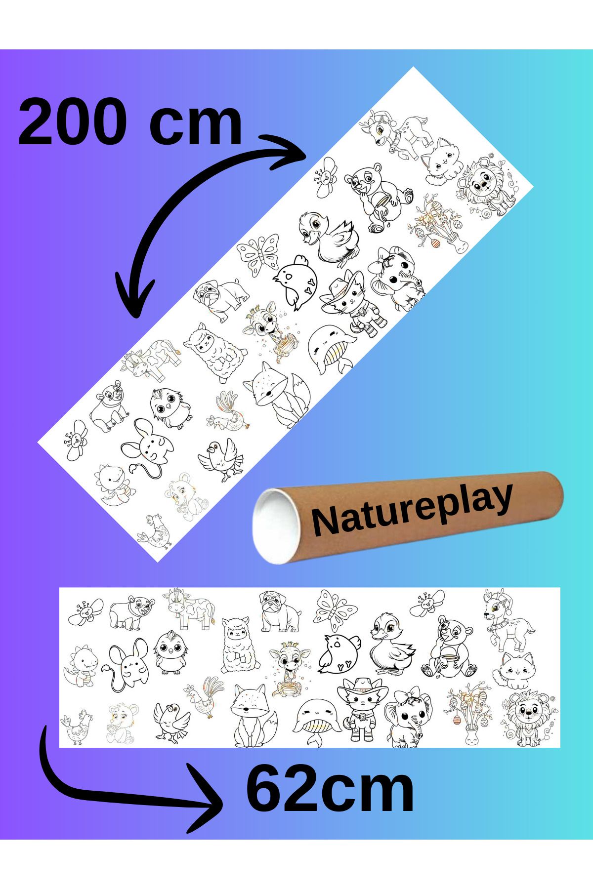 Natureplaydesign sevimli karma hayvanlar 2 metre dev boyama kağıdı