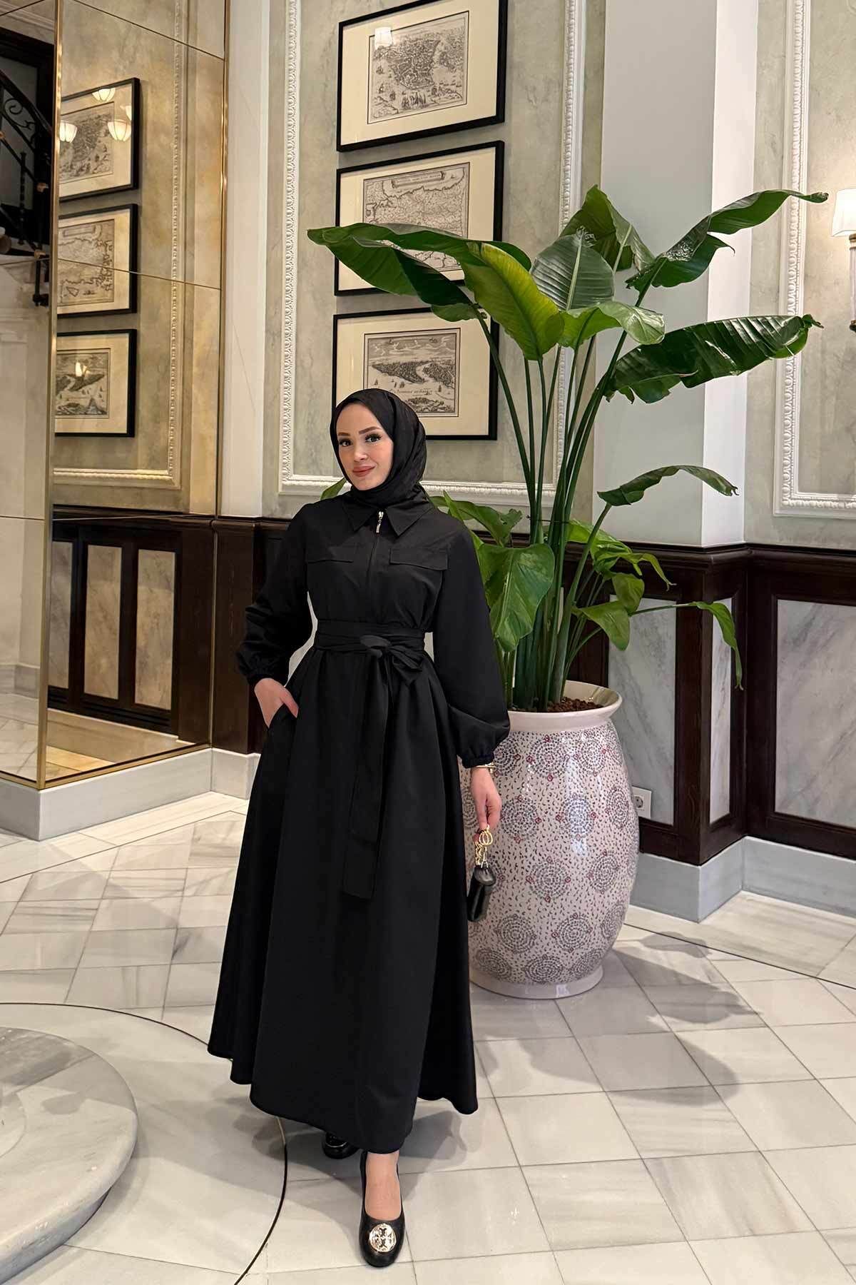 Melike Tatar-Black Belted Dress 32-3517 1