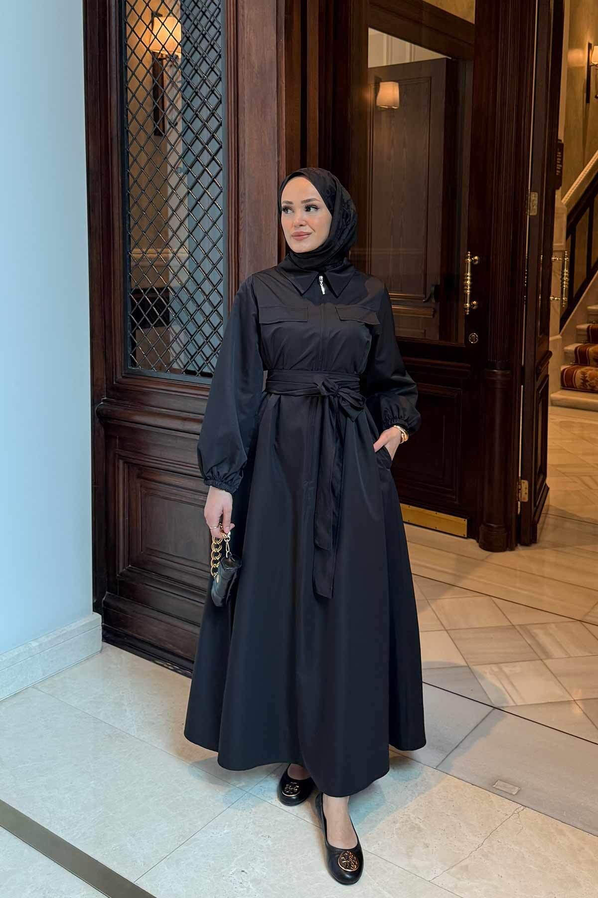 Melike Tatar-Black Belted Dress 32-3517 5