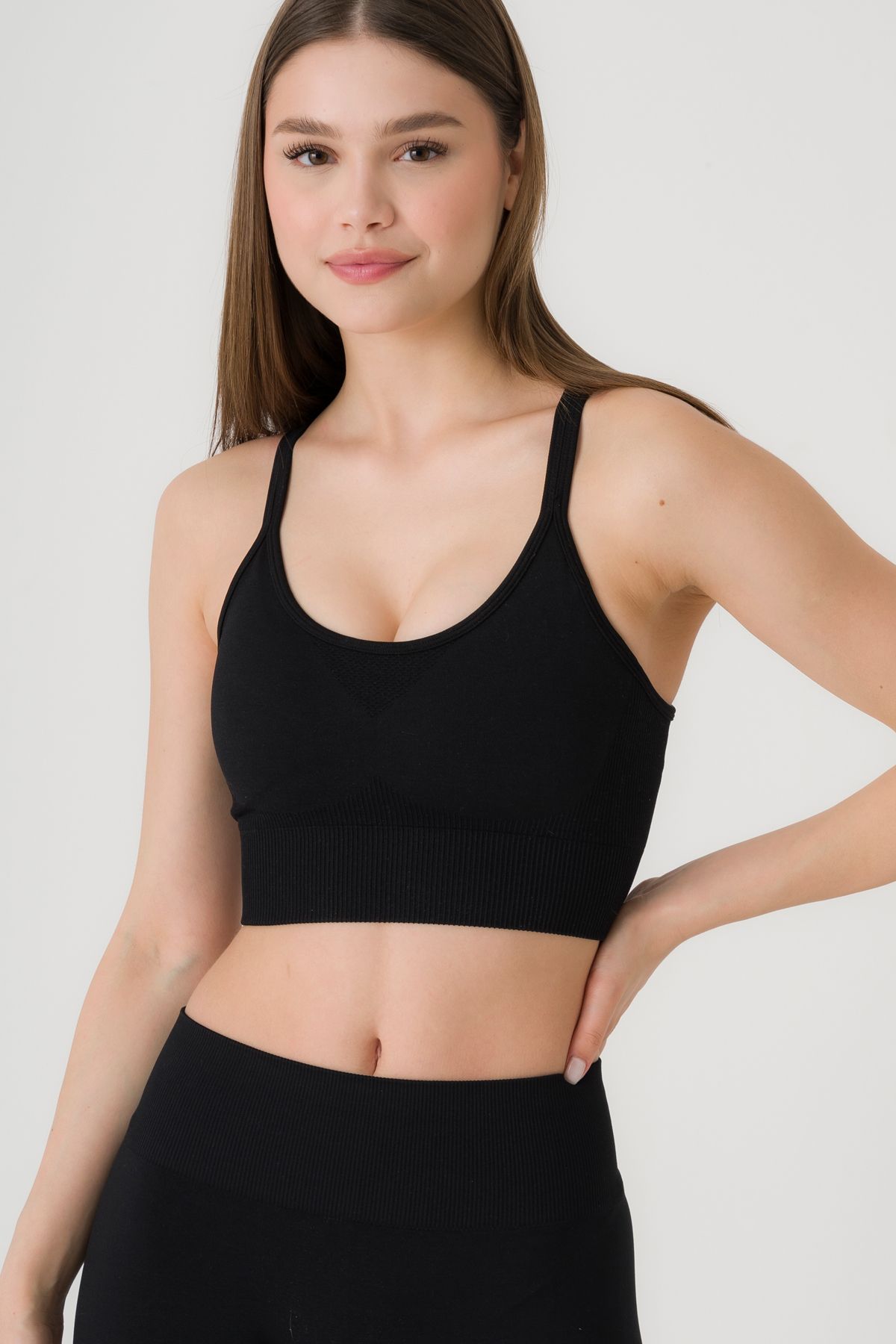 MODA askılı dikişsiz (seamless) göğüs toparlayıcı kadın spor  sırt ip detaylı crop top bra  sütyen