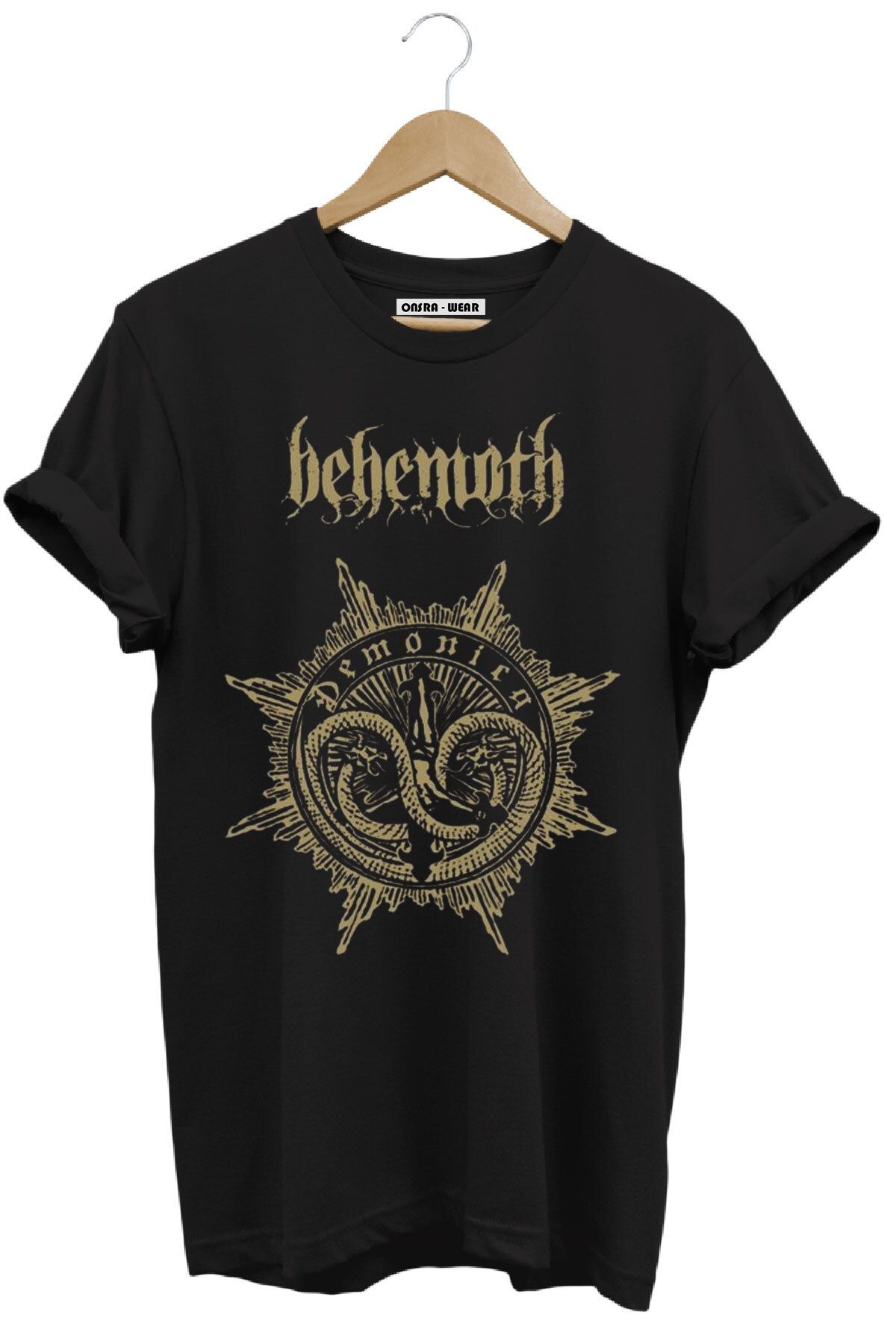 MODA Behemoth Gotik Streetwear Baskılı %100 Pamuk Regular Fit T-Shirt