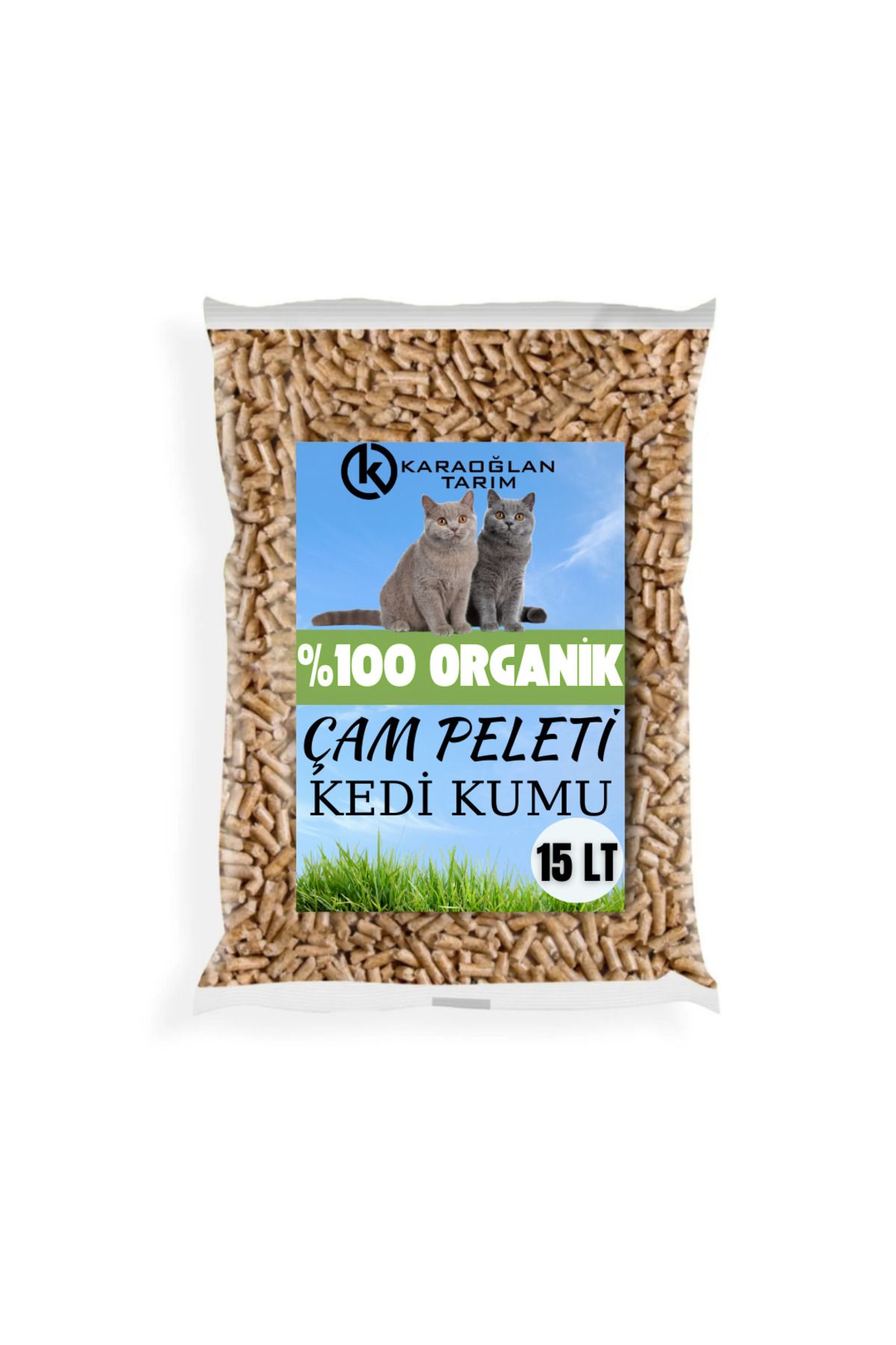 karaoğlan tarım Kedi Kumu Organik %100 Çam Peleti Çam Kokulu ( 7,5 Kg ) 15lt