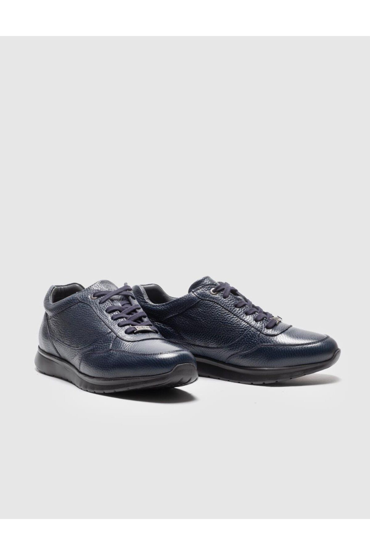 Cabani-Genuine Leather Navy Blue Lace-Up Men's Sports Shoes 4