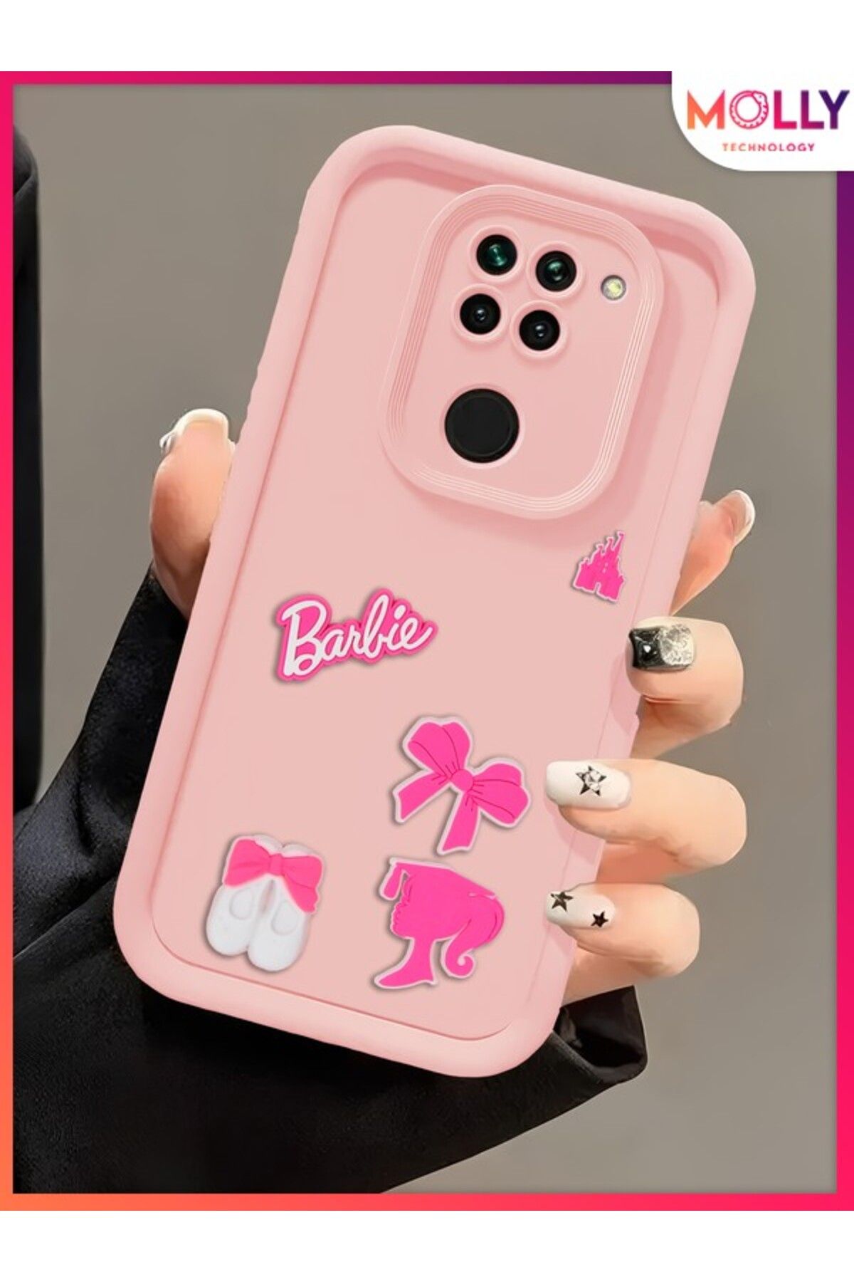 Molly Xiaomi Redmi Note 9 İçin Kum Pembesi Kenarları Kalın 3d Kabartmalı Cute Girl Silikon Kılıf