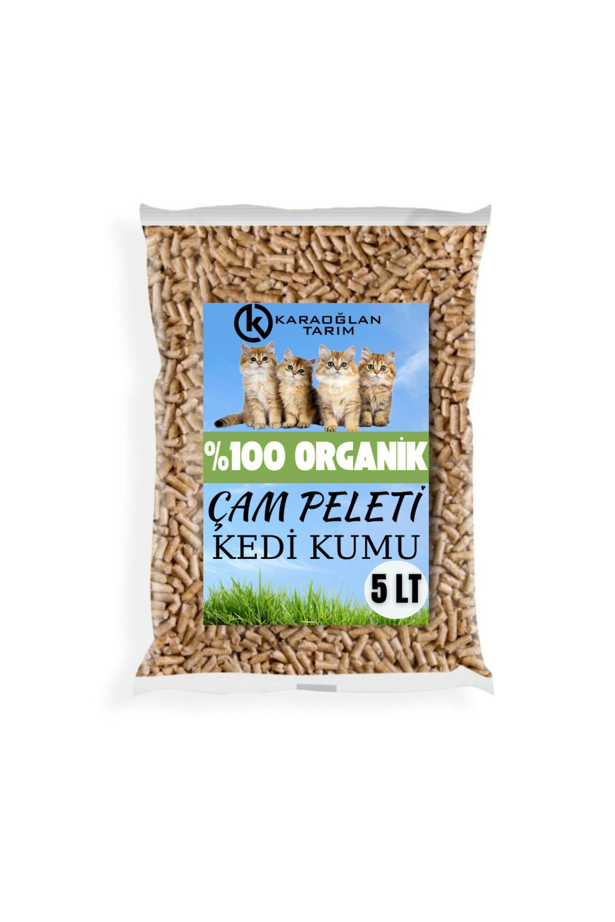 karaoğlan tarım Kedi Kumu Organik %100 Çam Peleti Kokulu ( 2,5 Kg ) 5lt