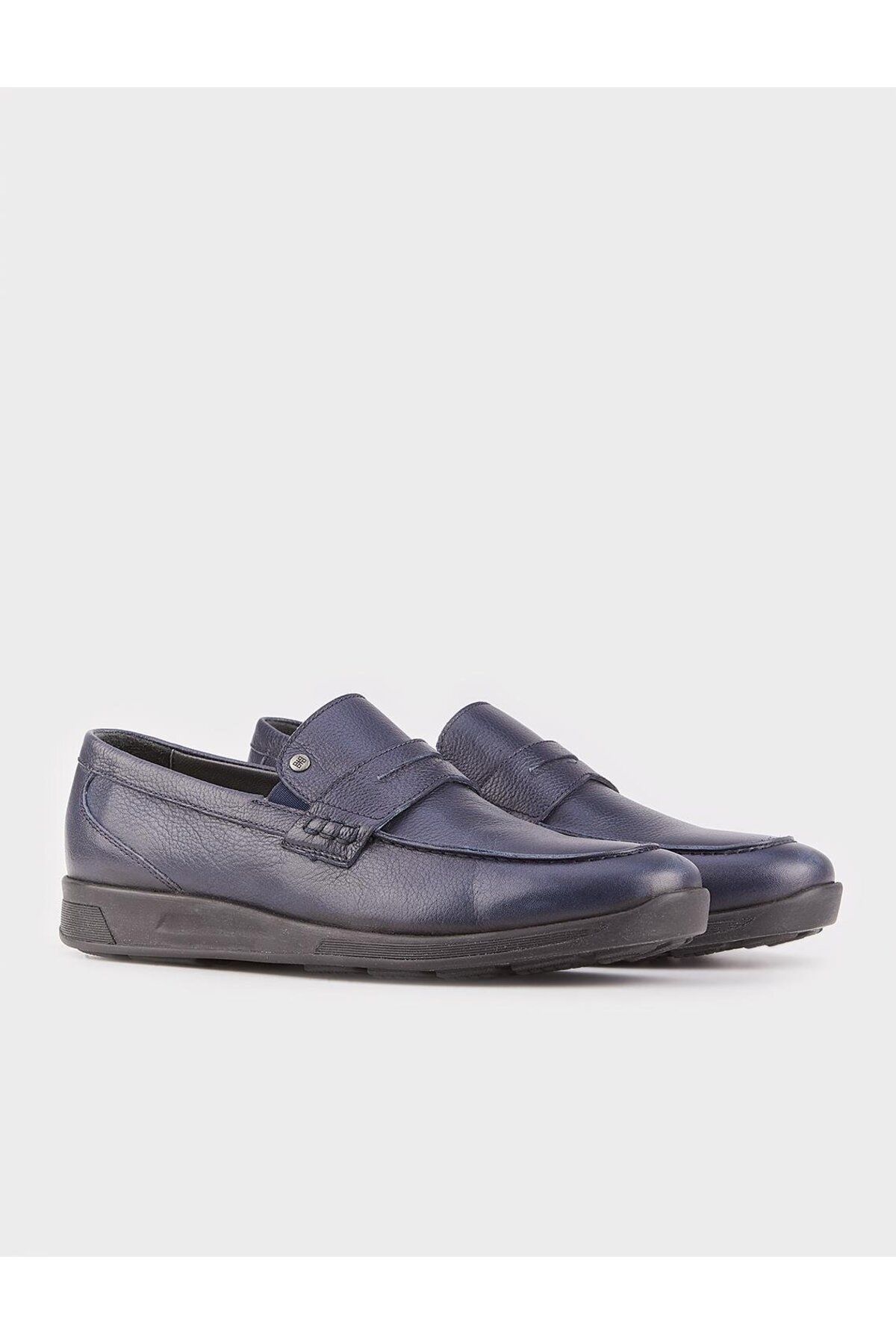 Cabani-Navy Blue Genuine Leather Men's Casual Shoes 2