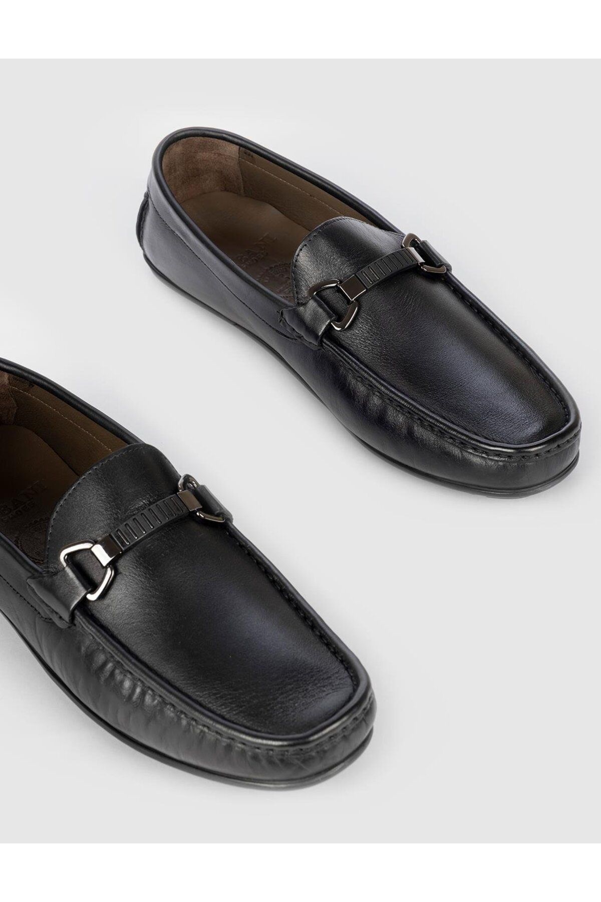 Cabani-Genuine Leather Black Men's Loafer with Buckle Detail 4