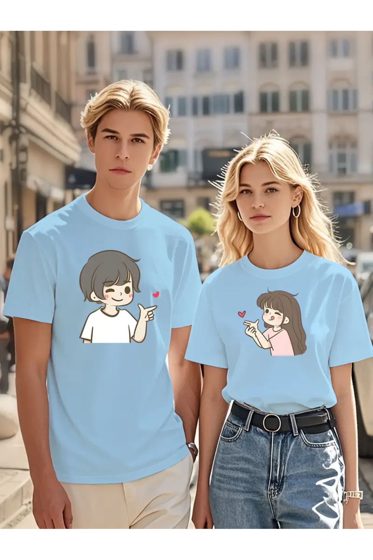 LEIVOR Anime Tasarım Sevgili Çift Kombini Unisex T- Shirt