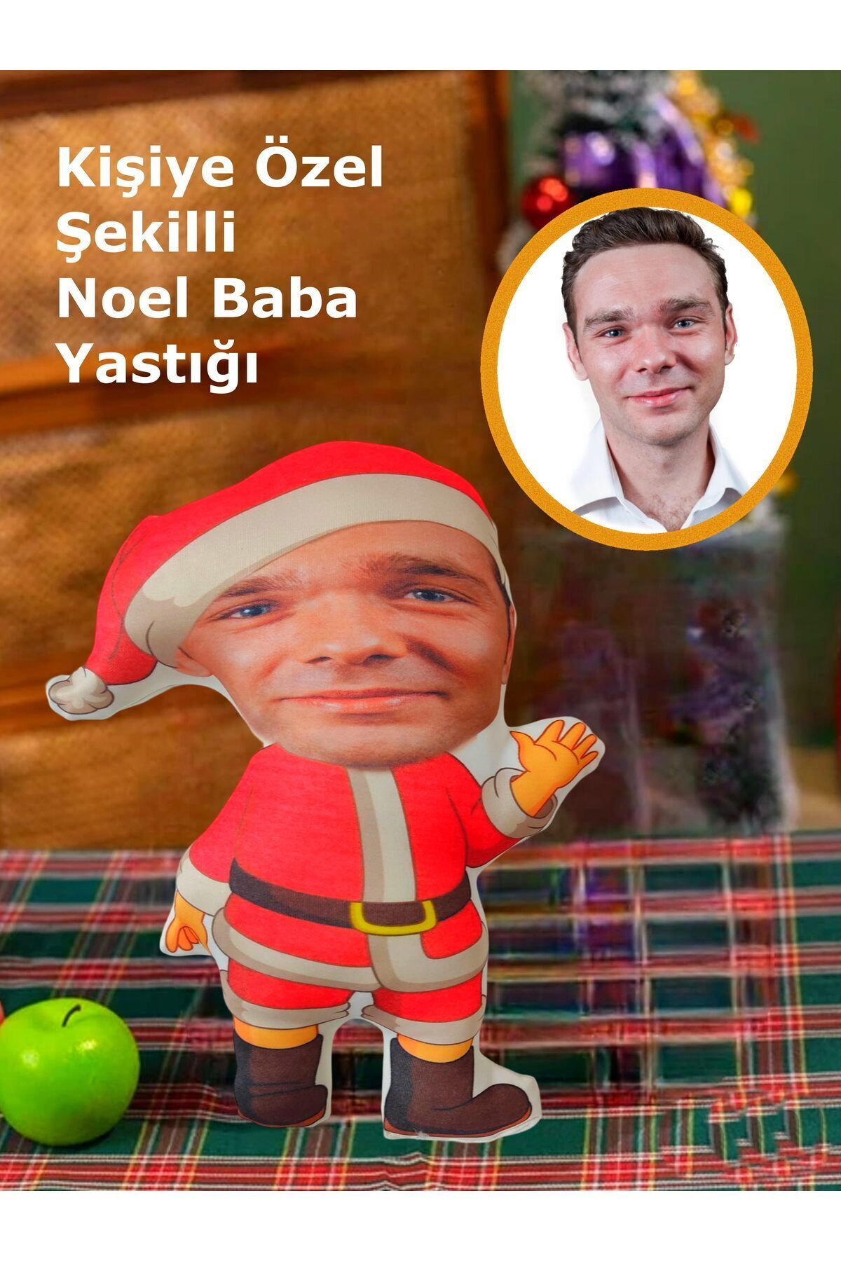 Elioure Kişiye Özel Noel Baba Yılbaşı Tasarımlı Şekilli Yastık