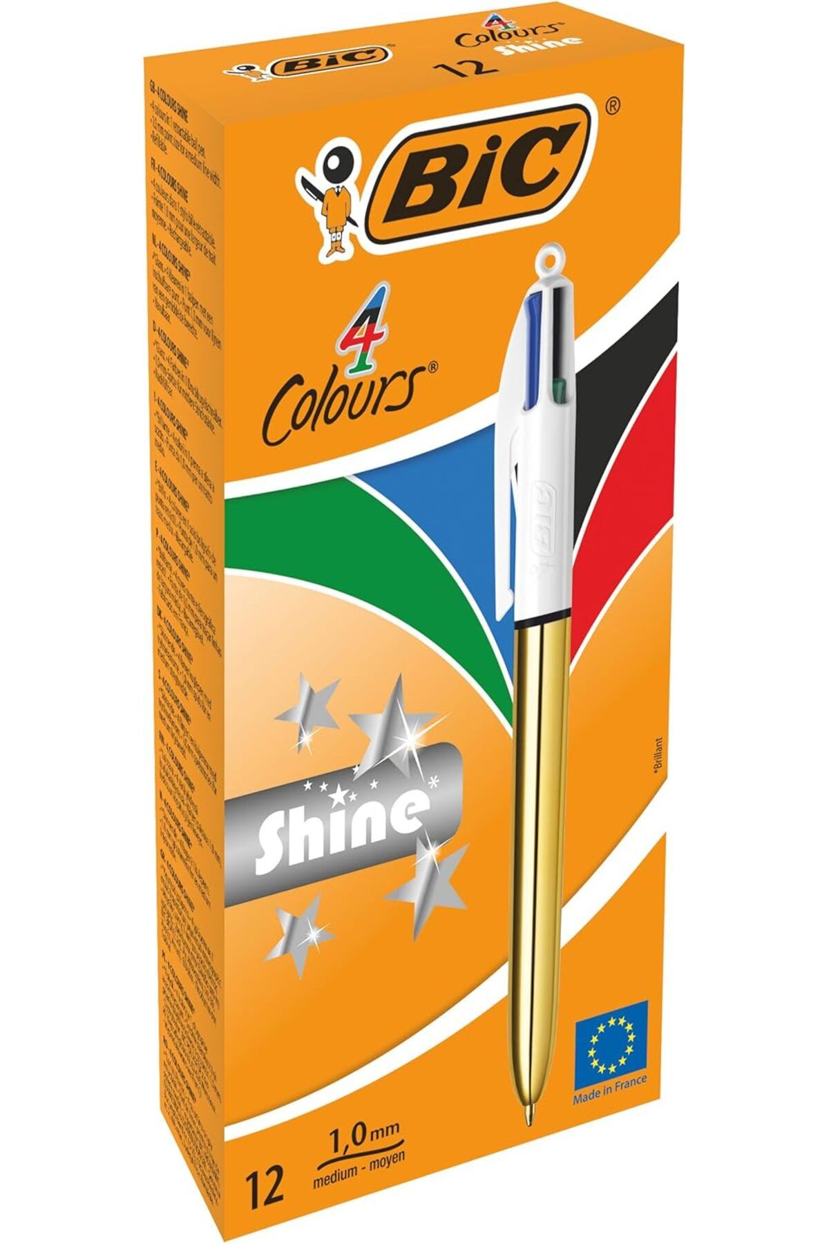 STOREMAX sellbuystore 4 Colours Shine Altın Gövde Tükenmez Kalem 12'li Kutu, 4 Renk (Mavi, Siyah,Yeşil ve