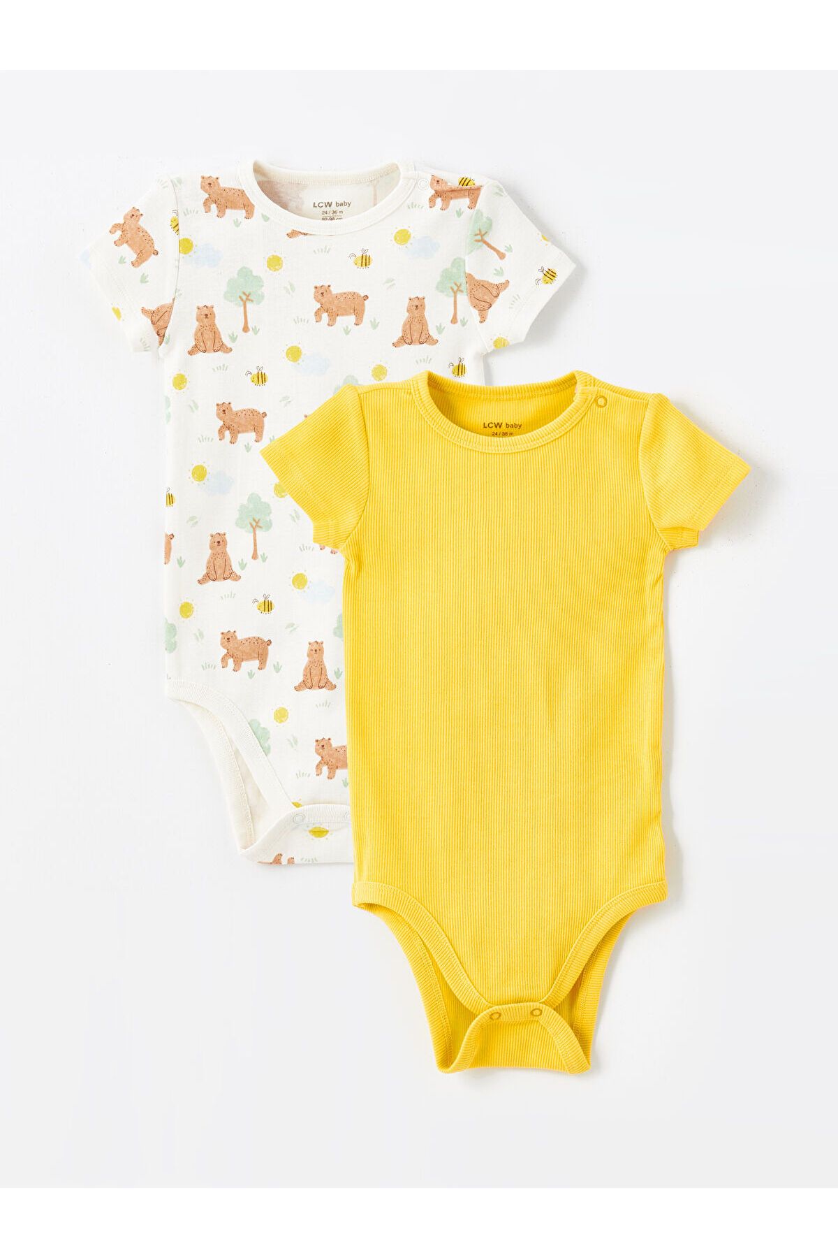 LC Waikiki Bisiklet Yaka Kısa Kollu Baskılı Erkek Bebek Çıtçıtlı Bodysuit 2'li