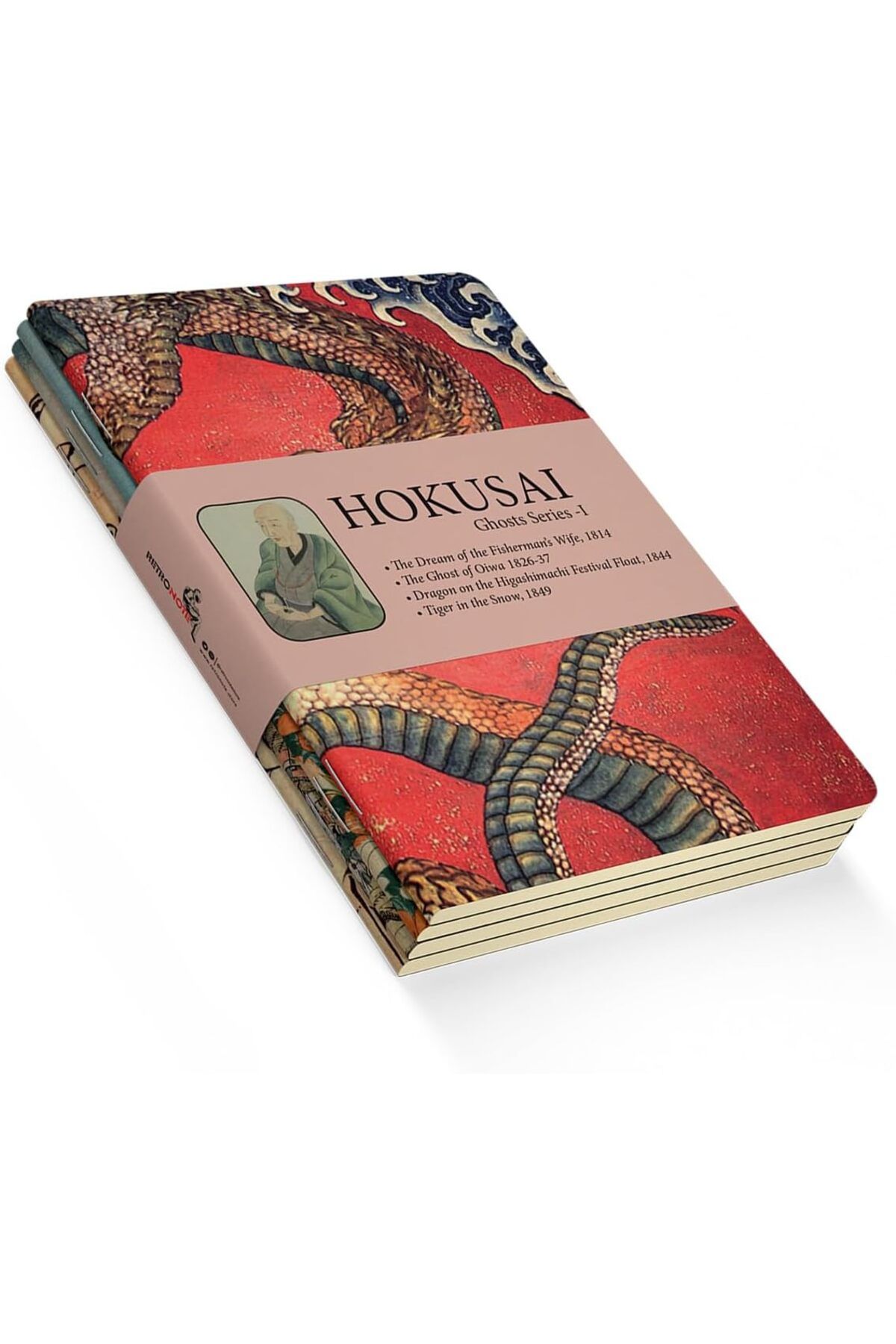 STOREMAX CylinModa Ghosts Series I - A5, Hokusai 4'lü Defter Seti V, Çizgisiz, Toplam 256 Sayfa, Her biri 6