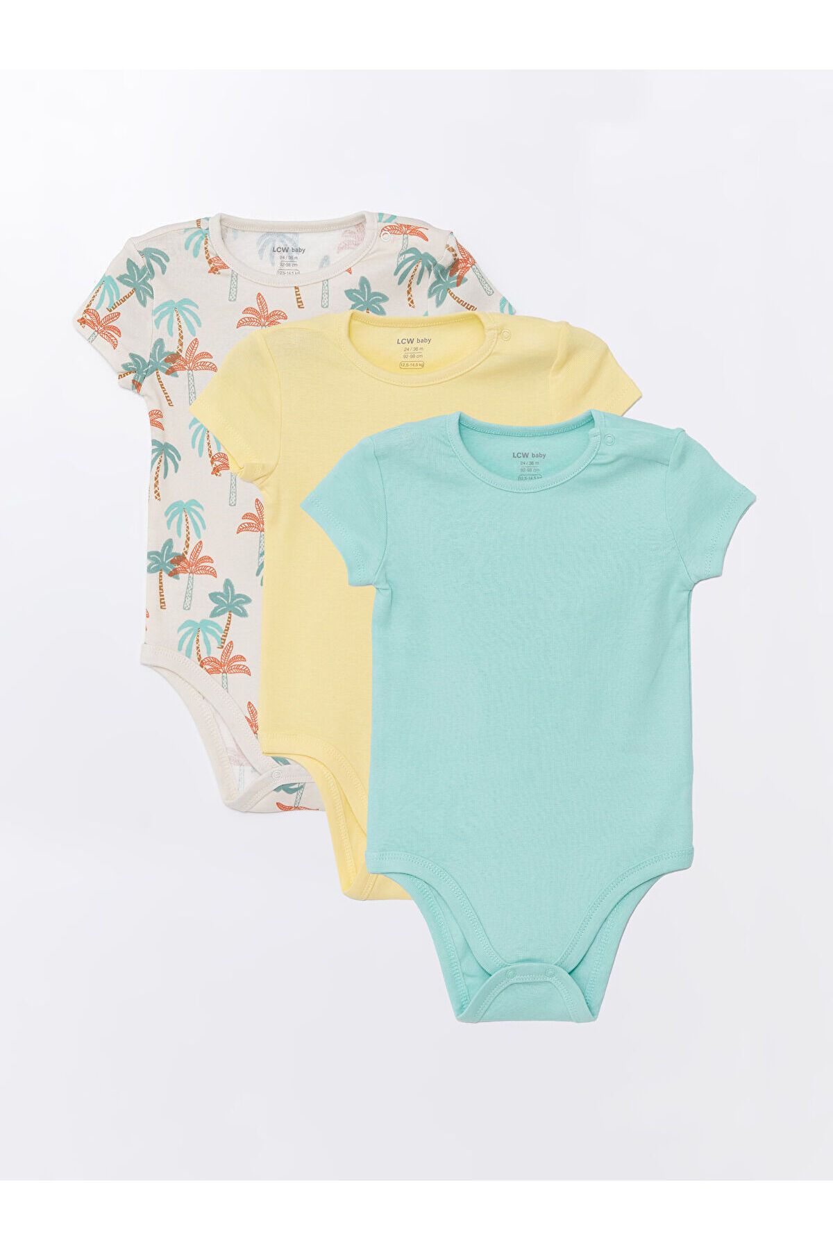 LC Waikiki Bisiklet Yaka Kısa Kollu Baskılı Erkek Bebek Çıtçıtlı Bodysuit 3'lü
