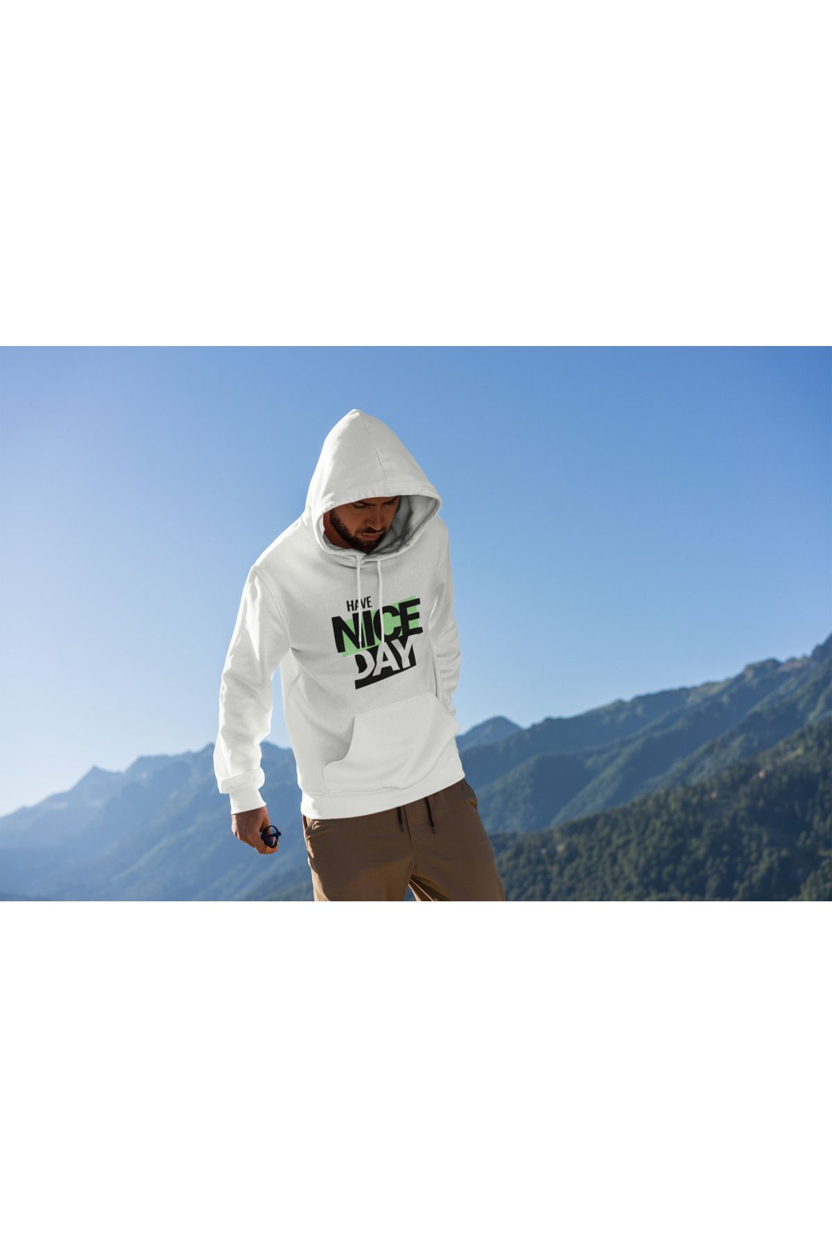 MAGORS NICE DAY BASKILI ERKEK PAMUKLU UZUN KOLLU ŞARDONLU 3 İPLİK KAPŞONLU SWEATSHIRT