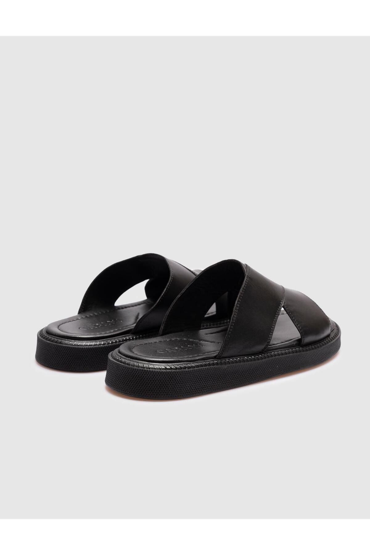 Cabani-Black Genuine Leather Men's Casual Slippers 3
