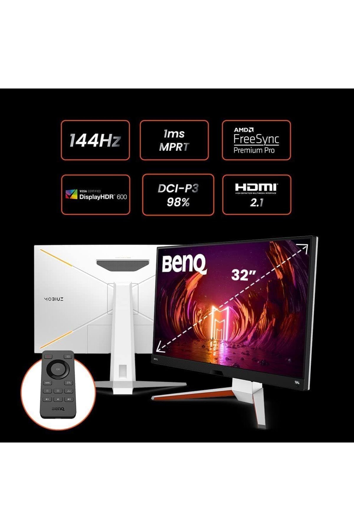 BENQ-شاشة ألعاب MOBIUZ EX3210U مع صوت 2.1 ومضخم صوت ومنفذ HDMI 2.1 2