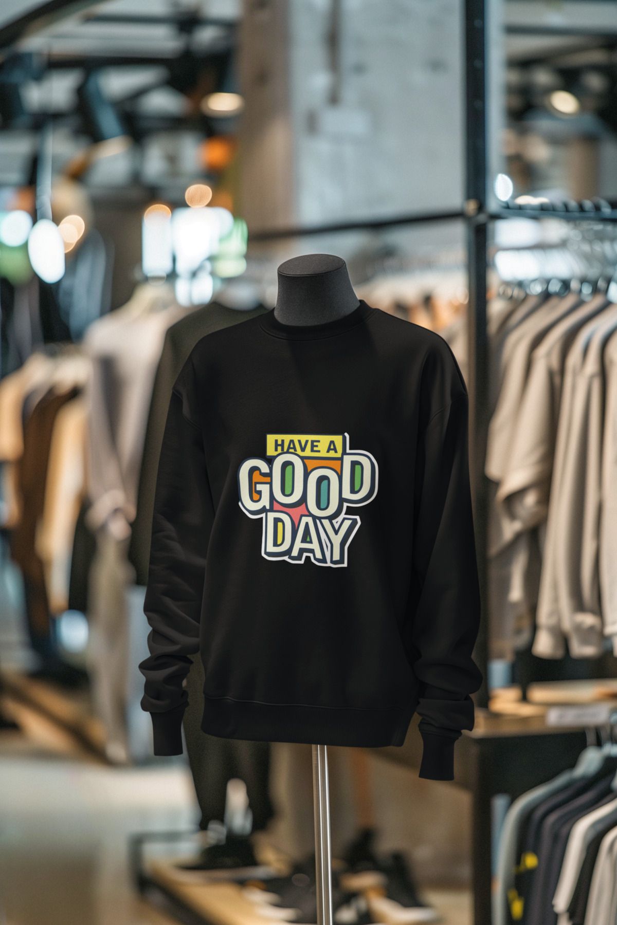 MAGORS GOOD DAY BASKILI ERKEK PAMUKLU UZUN KOLLU ŞARDONLU 3 İPLİK BİSİKLET YAKA SWEATSHIRT