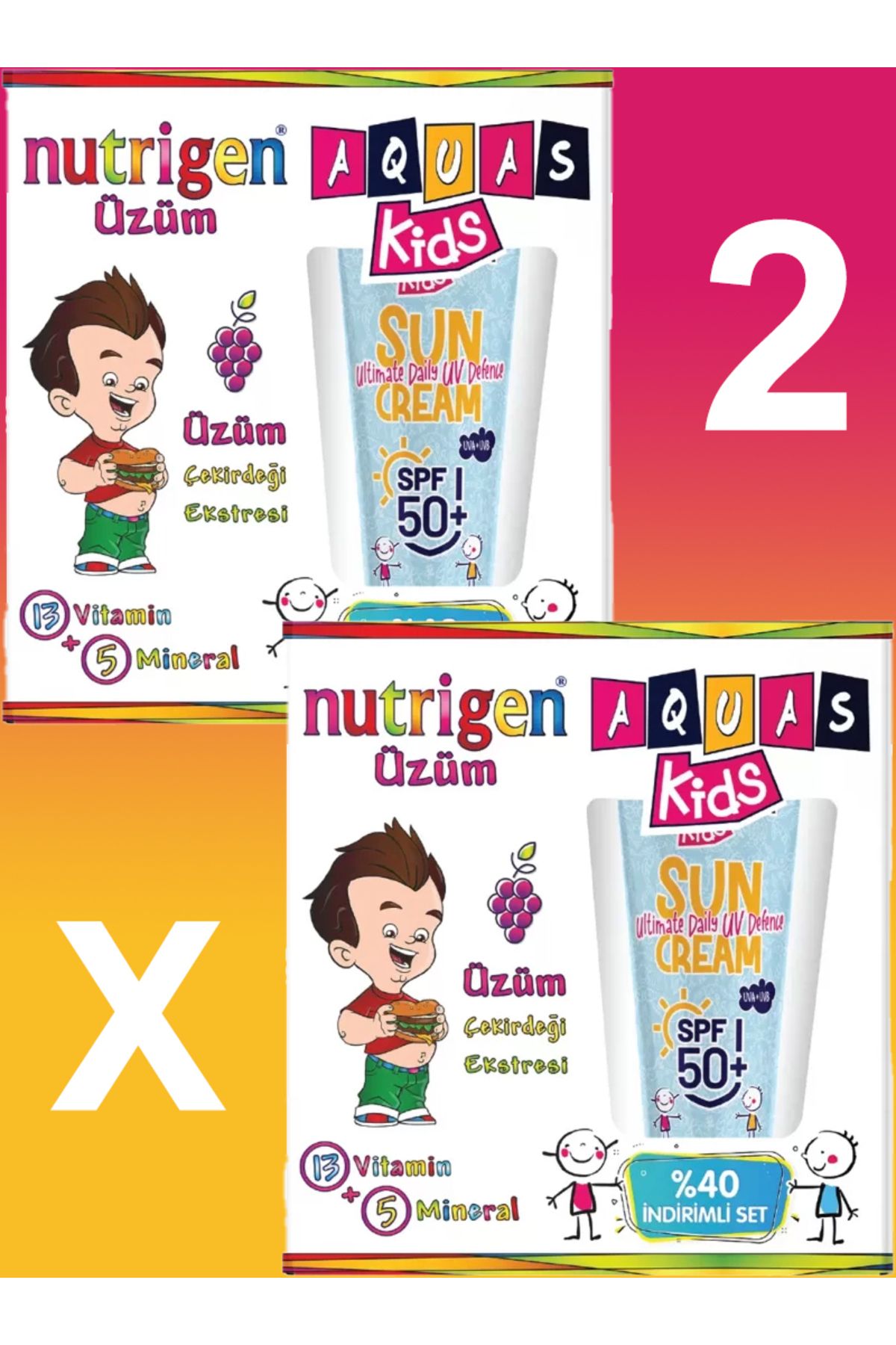 Nutrigen Üzüm 200 ml + Aquas Kids SPF 50+ Sun Cream Çocuk Güneş Kremi 100 ml Yaz Seti X2