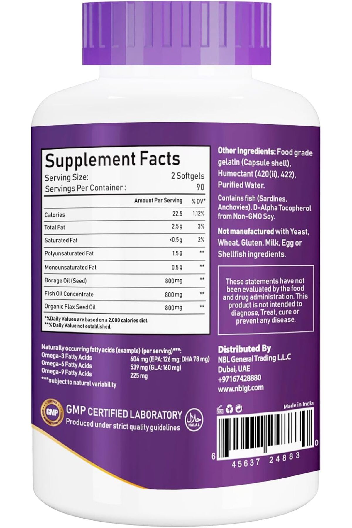 NBL Natural-Super Omega 3-6-9 1200 mg, Skin, Hair, Heart, Memory Support, 180 Softgels 3