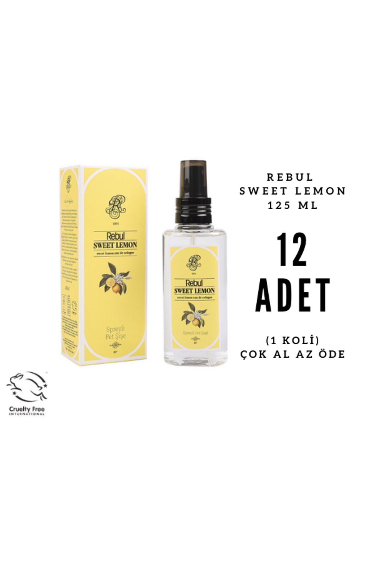 Rebul Sweet Lemon - Tatlı Limon Edc 125ml Sprey Pet Şişeli Kolonya 12 Adet (1 Koli)